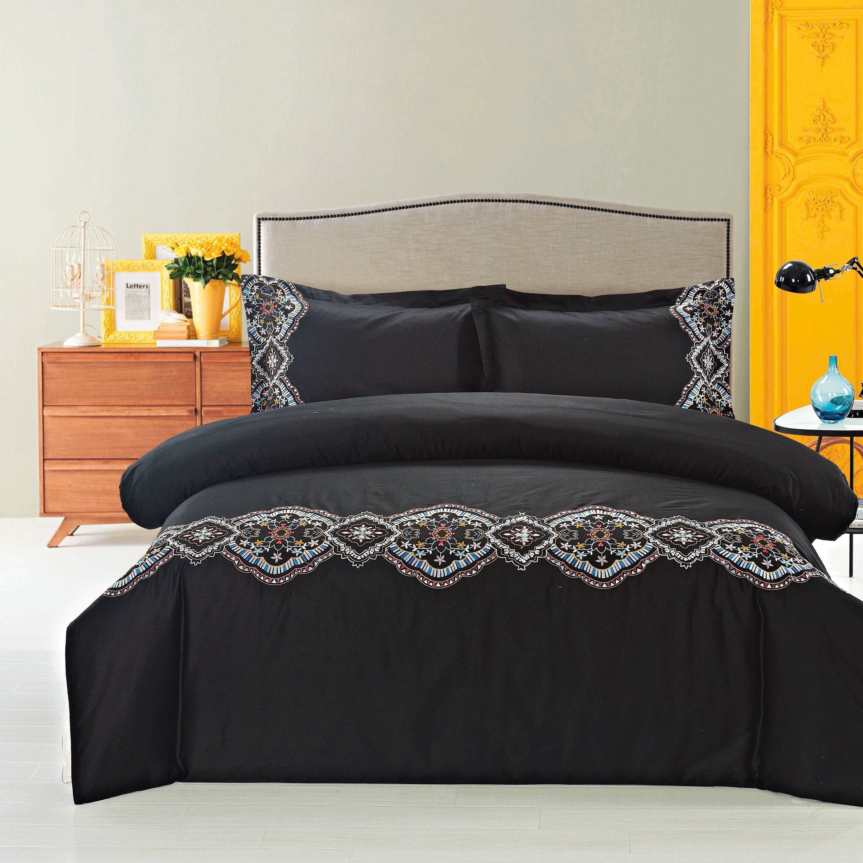 Broderie Ensemble Housse De Couette Collection Morocco Duvet Cover Set Black