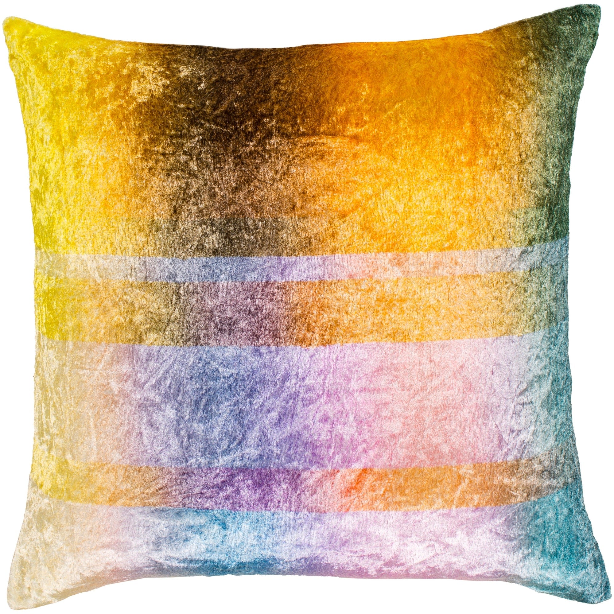 Morpheus Yellow Aqua Crushed Velvet Feather Down Throw Pillow 18 X 18