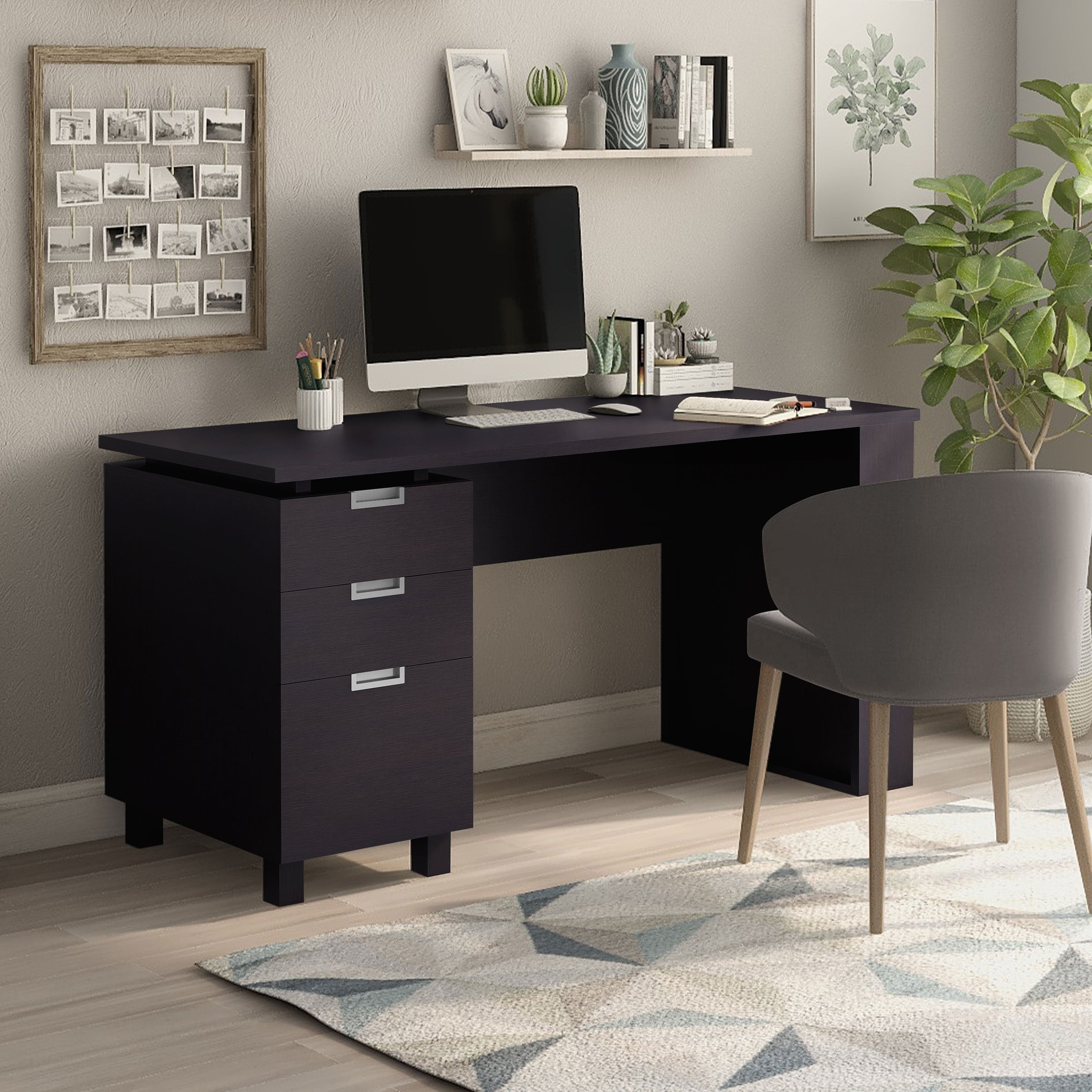 Furniture Of America Tuston Espresso Office Desk With File Cabinet