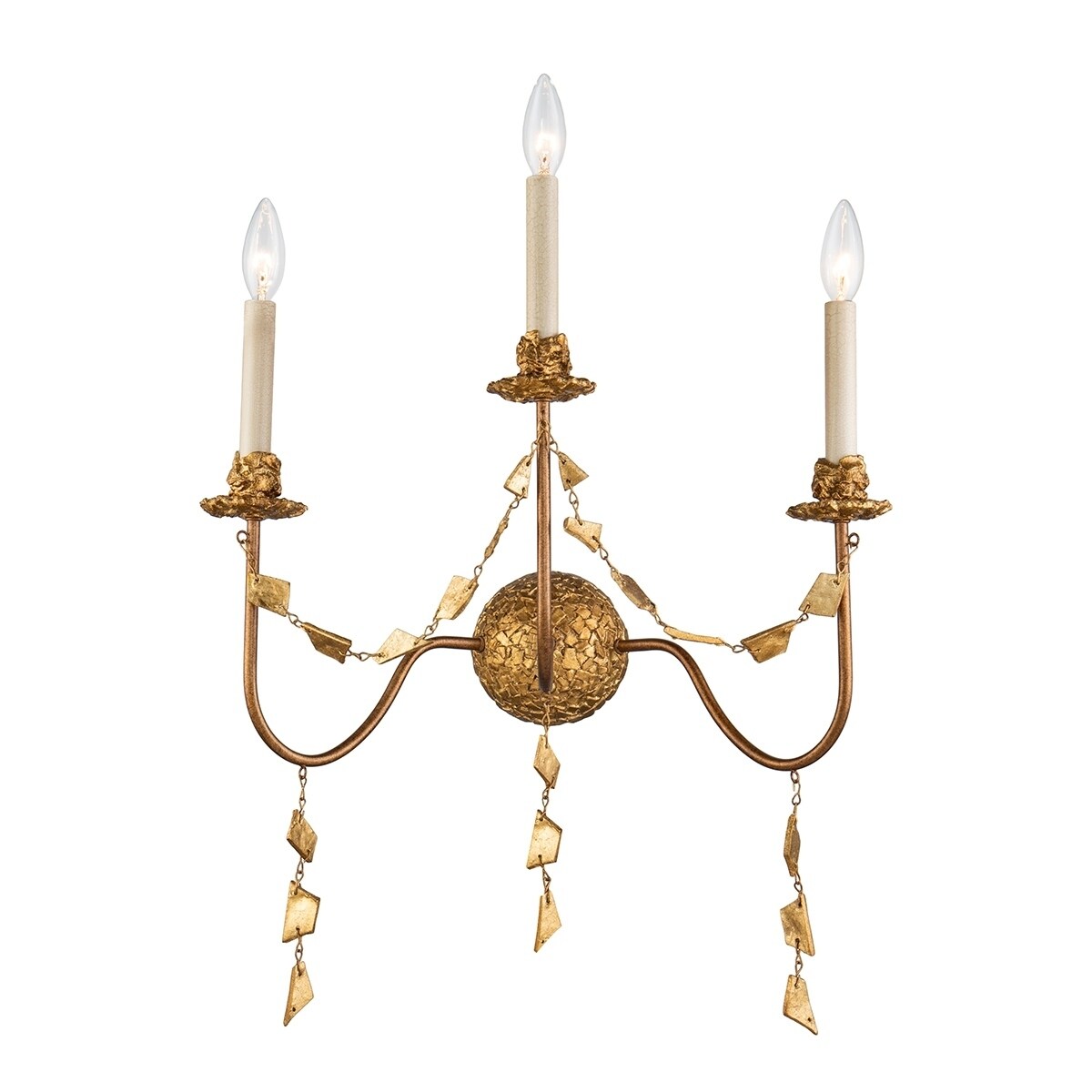 Mosaic 3 Light Flambeau Inspired Wall Sconce In Antique Gold N A