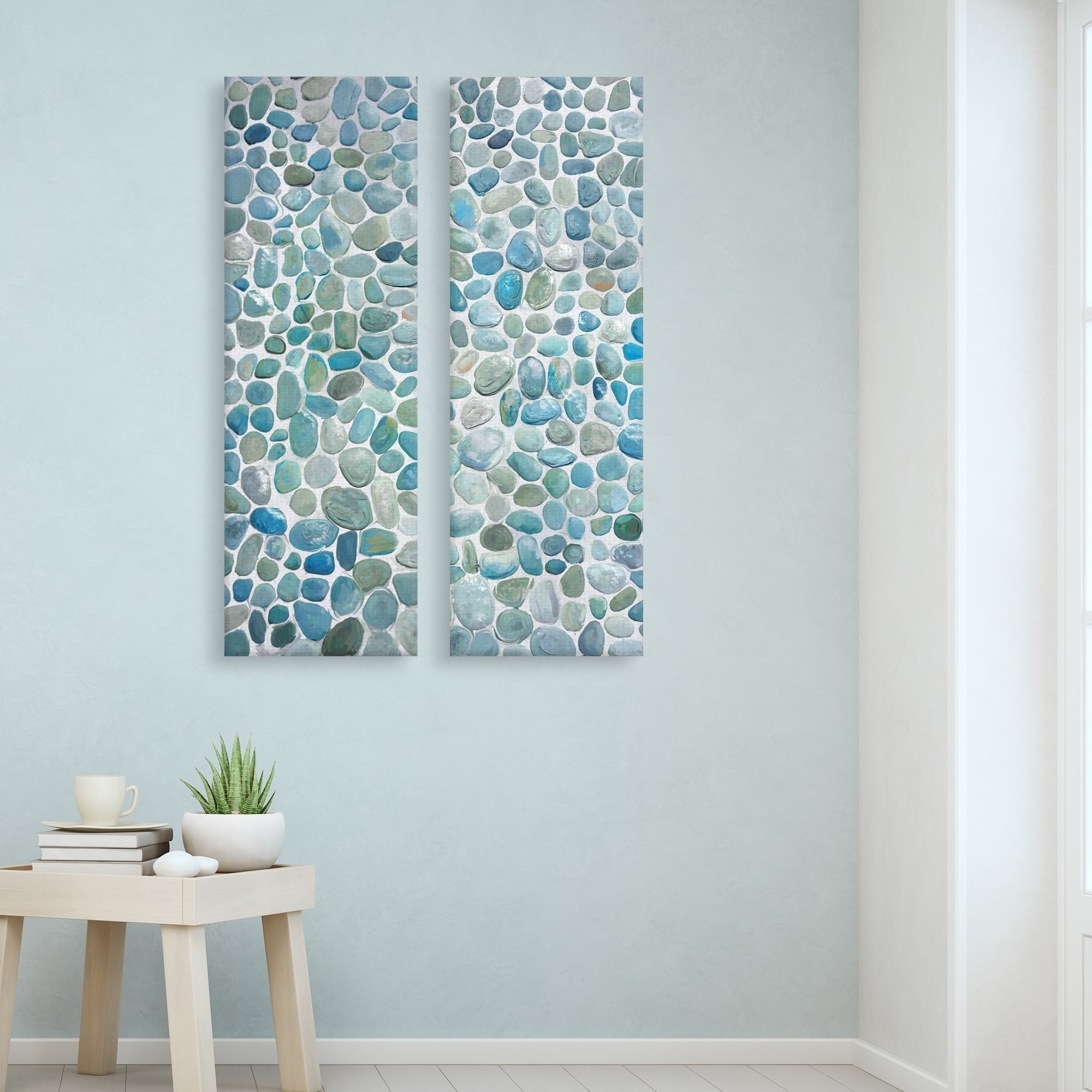 Mosaic Blues Panel I Ii By Studio Arts Set Of Canvas Art Prints 12X36X2