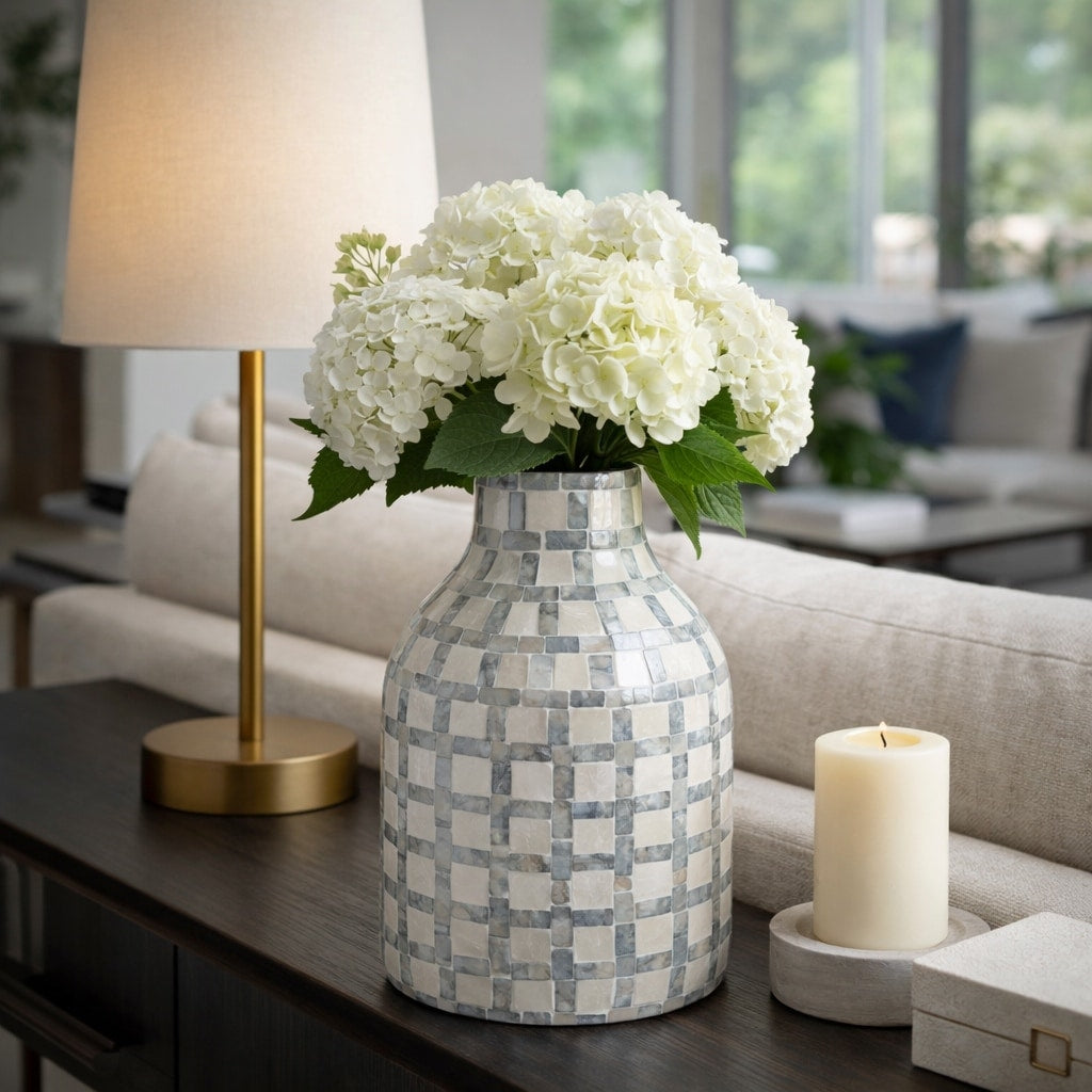 Mosaic Capiz Vase With Checkered Pattern Tall Flower Vase