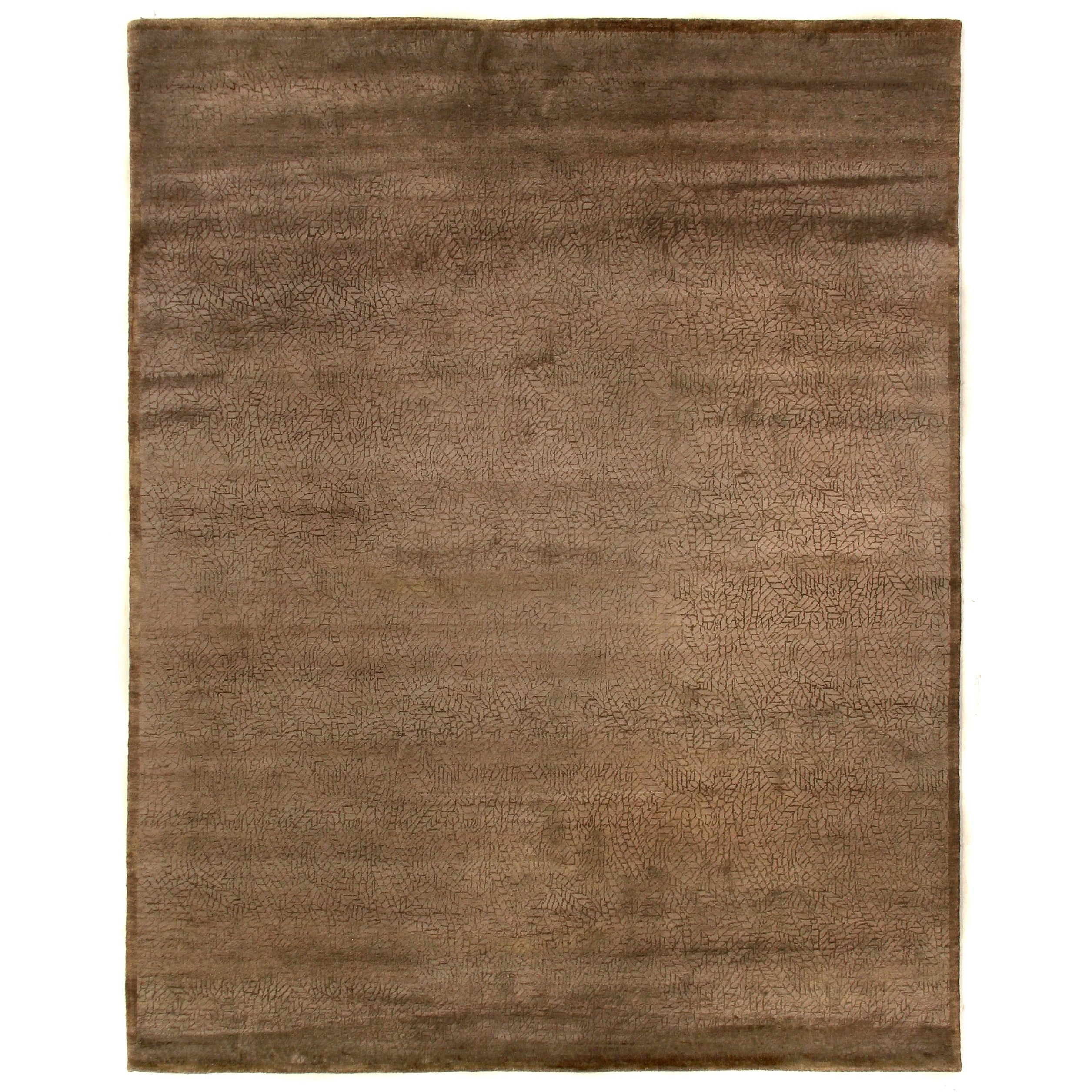 Mosaic Hand Knotted Bamboo Silk Brown Silk Area Rug