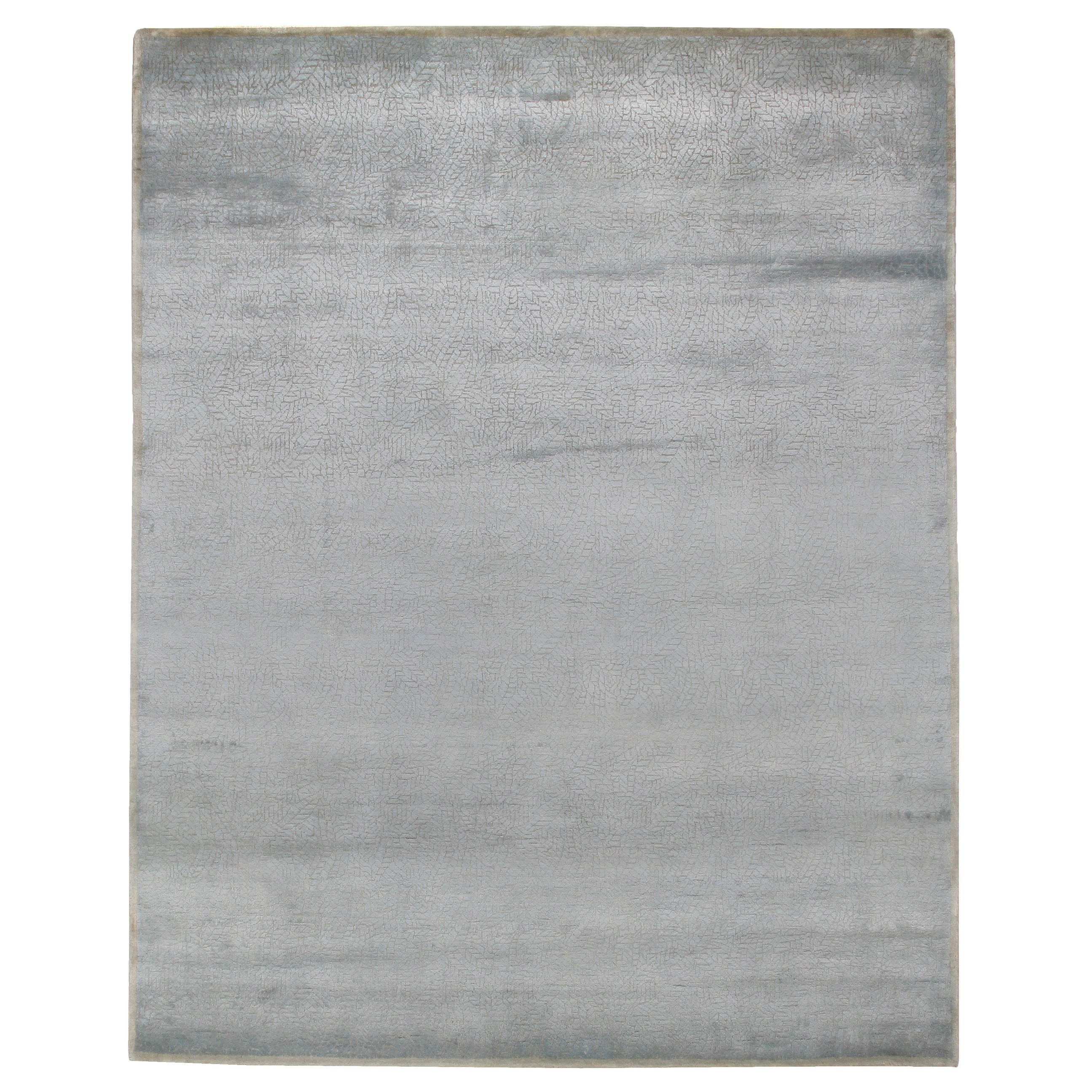Mosaic Hand Knotted Bamboo Silk Light Blue Area Rug 106 X 196