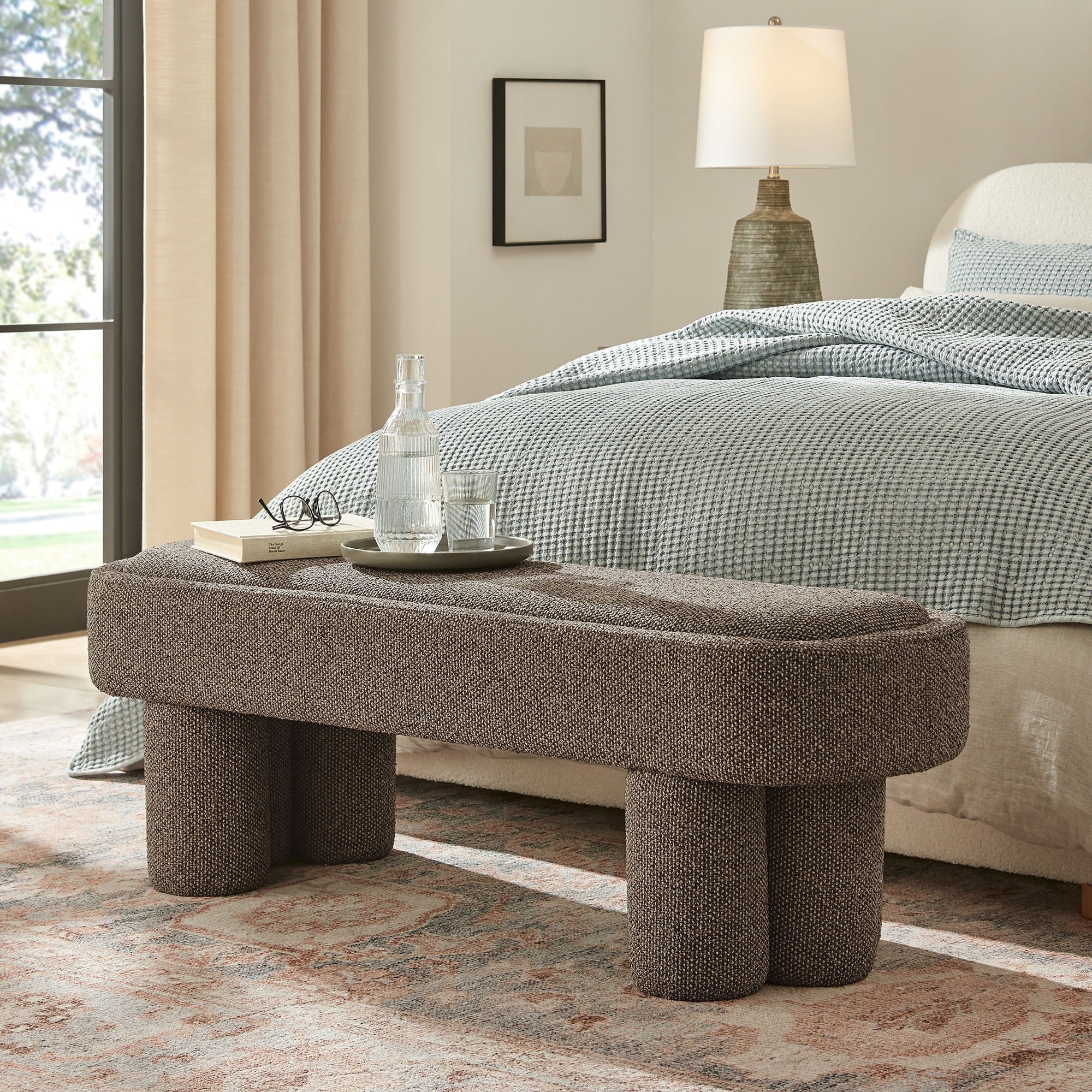 Mossi 52 Inch Oval Boucle Fabric Bench