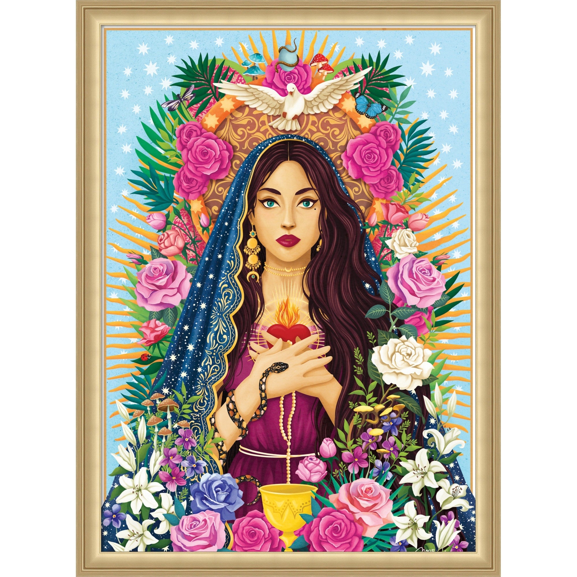 Mother Mary Christian Art By Nour Tohme Framed Mounted Canvas Wall Art Print