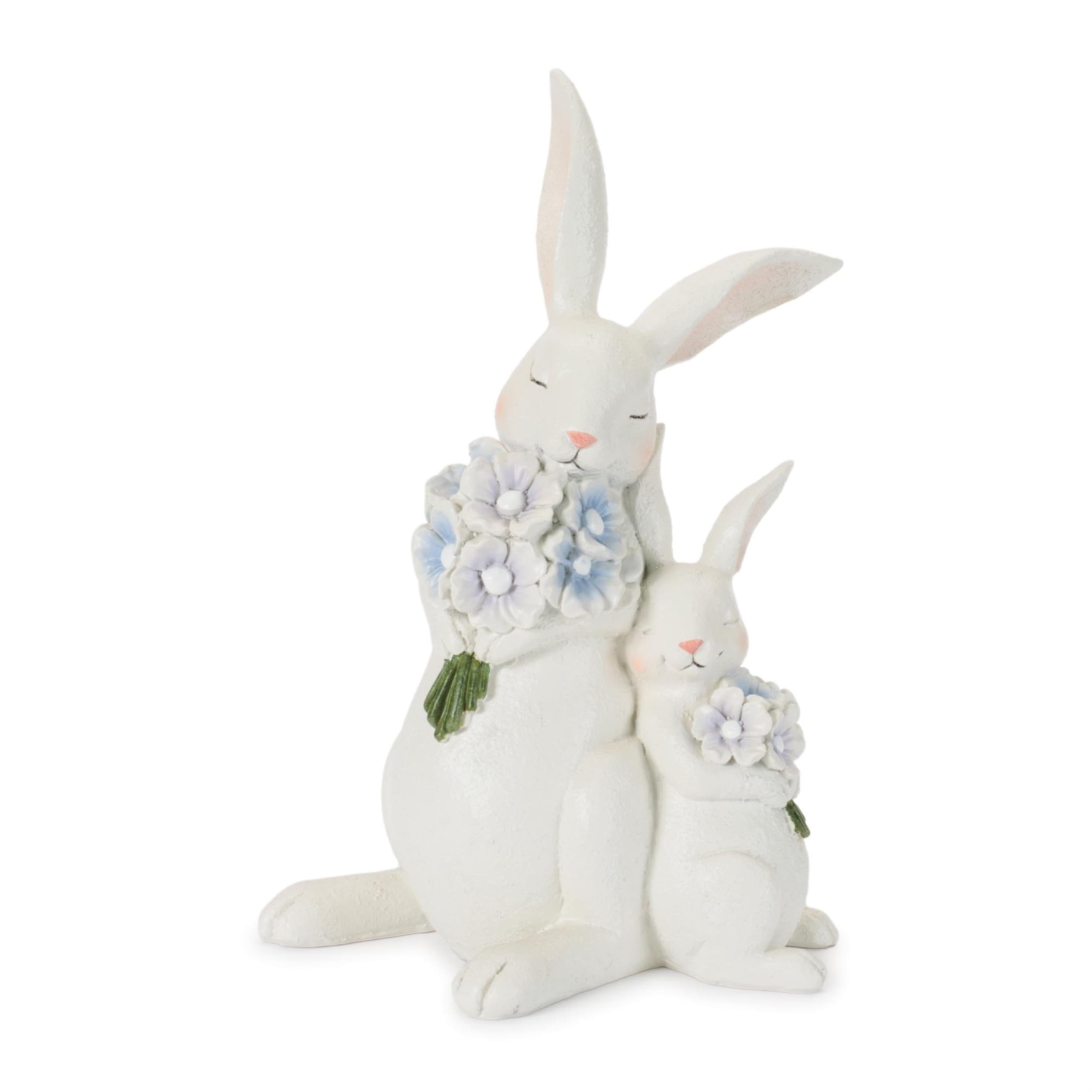 Mother And Baby Rabbit With Florals 10.5 H