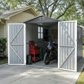 Motorcycle Outdoor Storage Shed With Window Without Tracks And Fixtures Grey White