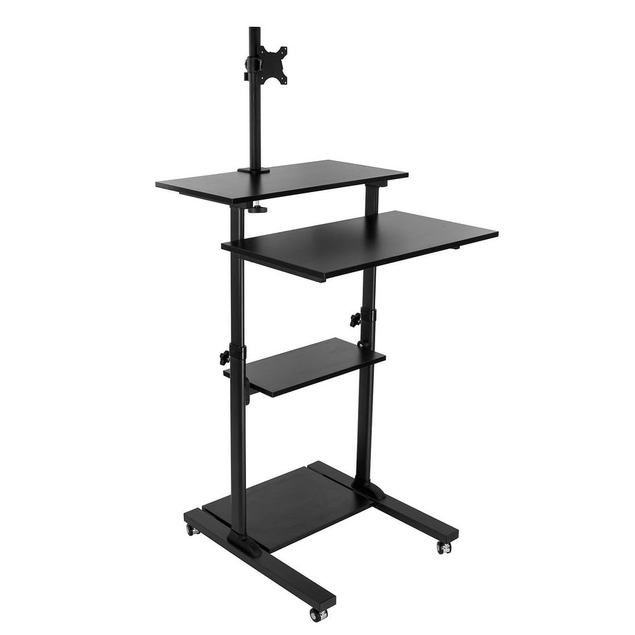 Mount It Mobile Stand Up Desk Height Adjustable Computer Rolling Presentation Cart With Monitor Arm Mi 7942B Black