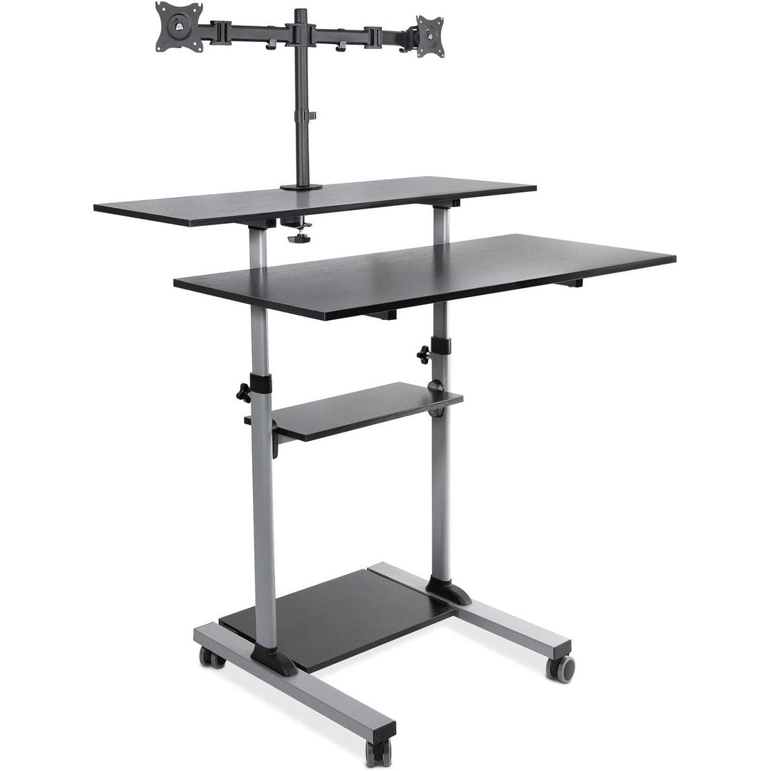 Mount It Extra Wide Mobile Standing Desk With Dual Monitor Mount 40 Inch Wide Silver