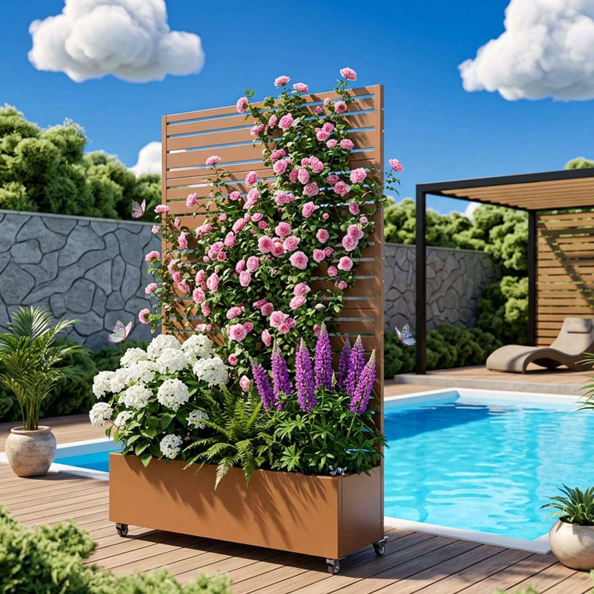 Movable Raised Garden Bed Planter Box With Trellis And Lockable Wheels