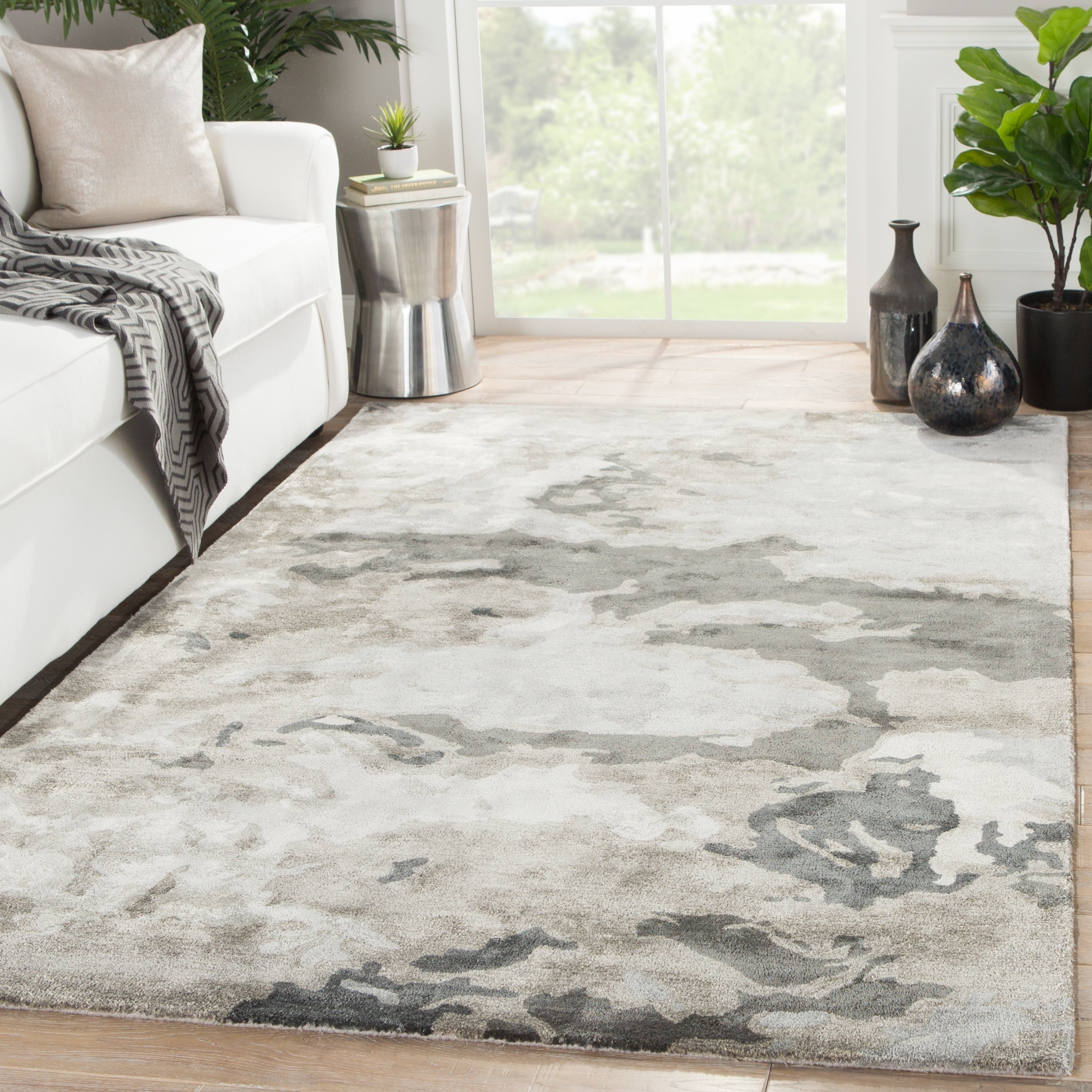 Mudra Handmade Abstract Gray Silver Area Rug 8 X 10 710 X910