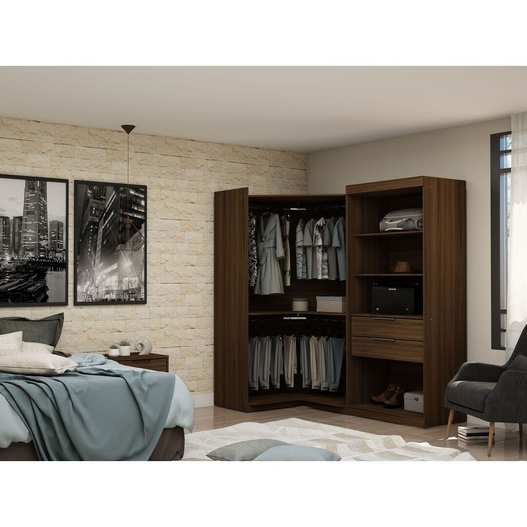 Mulberry Open 2 Sectional Modern Corner 2 Drawer Wardrobe Closet Set Of 2