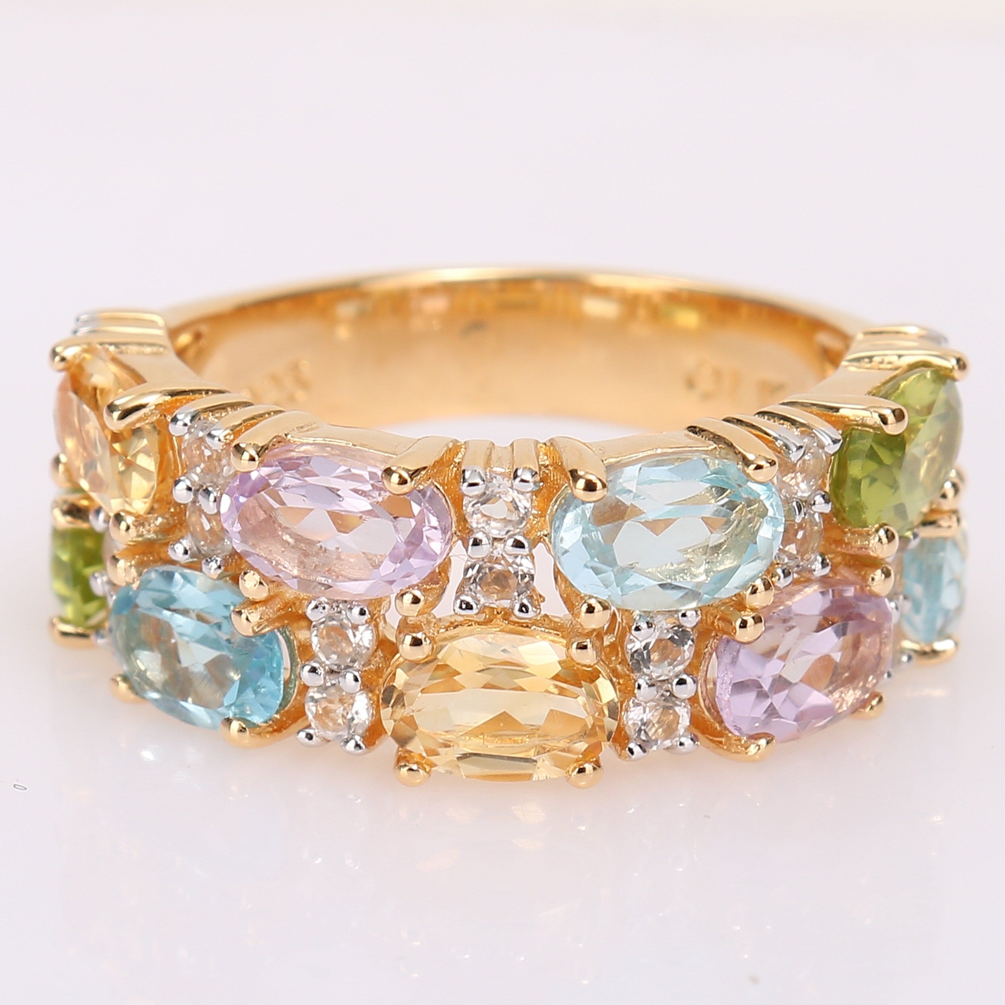 Miadora Yellow Plated Sterling Silver Topaz Rose De France Citrine Peridot Mosaic Ring