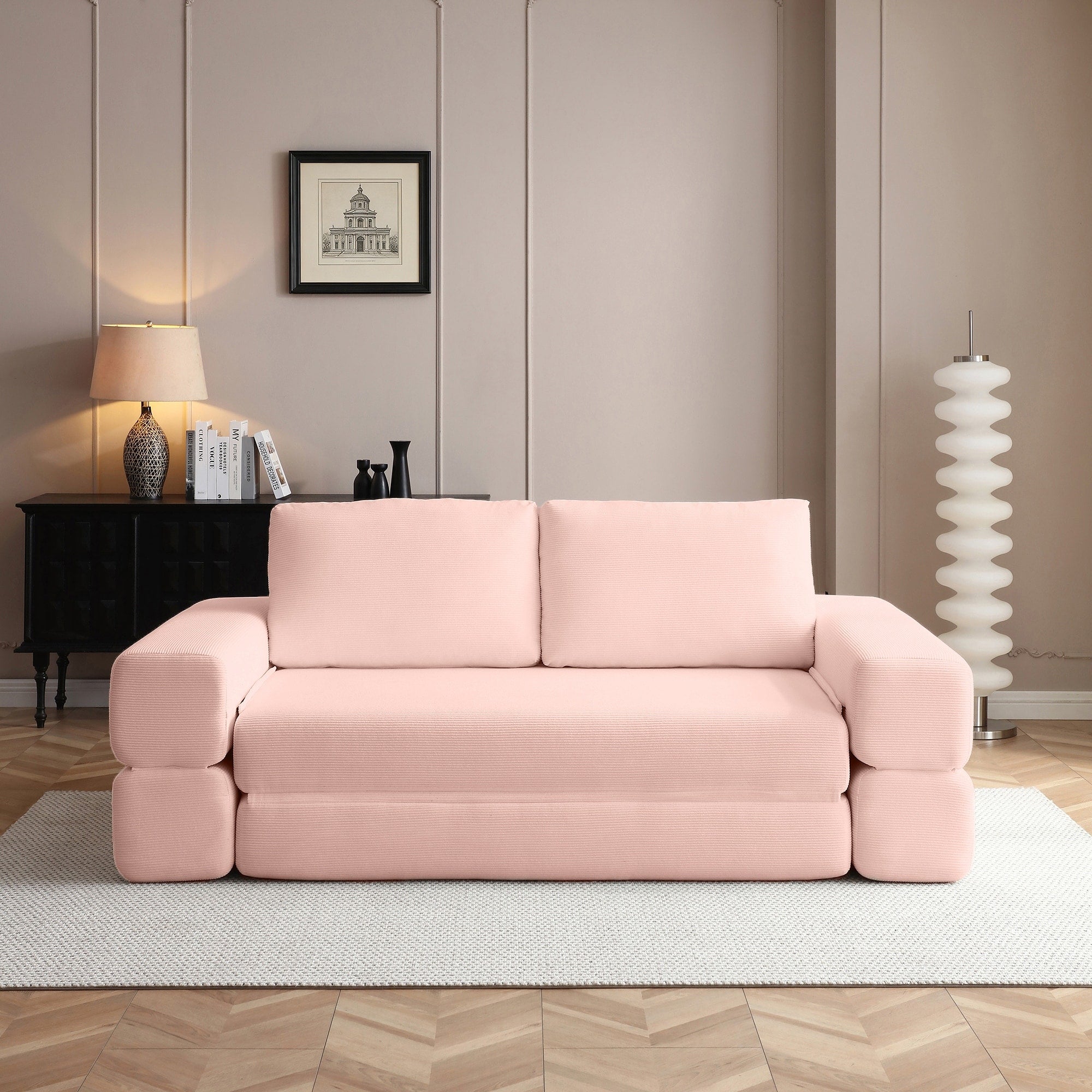 Multi Functional Folding Sofa Bed Convertible Floor Sofa Couch Lounge Sofa Light Pink Sleeper Sofa Couch With Pillows