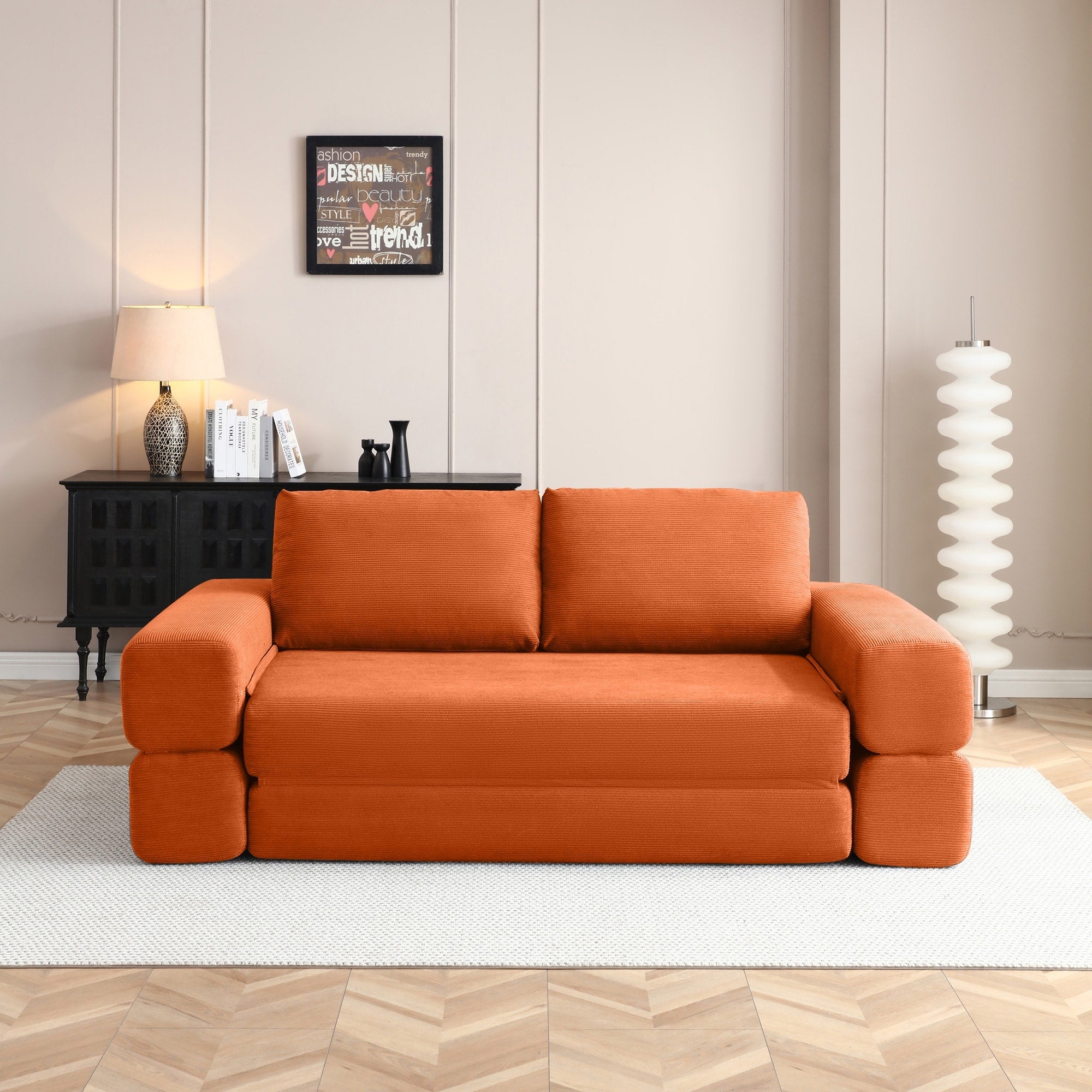 Multi Functional Folding Sofa Bed Convertible Floor Sofa Couch Lounge Sofa Orange Sleeper Sofa Couch With Pillows