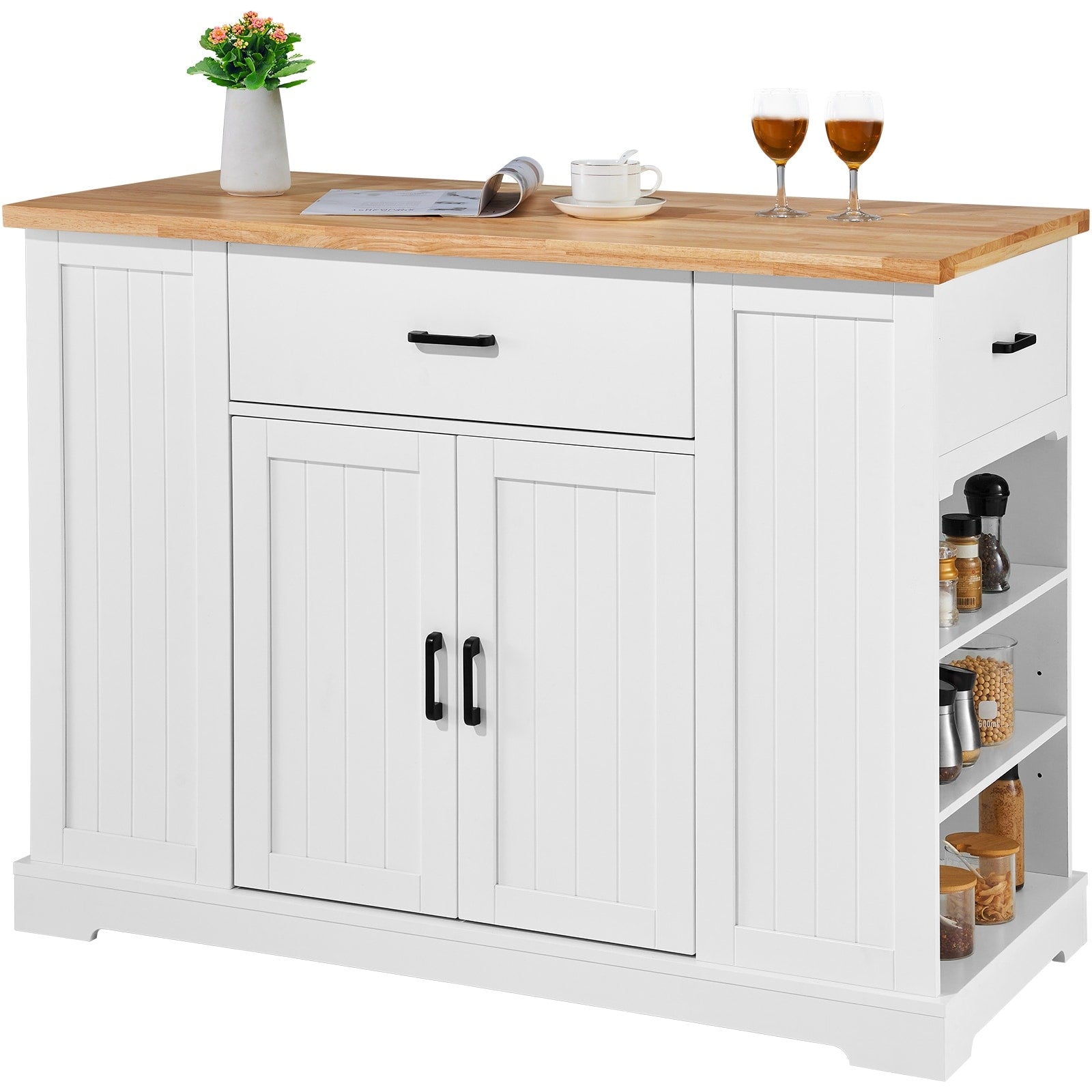 Multi Functional Kitchen Island With 2 Doors Adjustable Shelves Dining Room Storage Cabinet Serving Cart