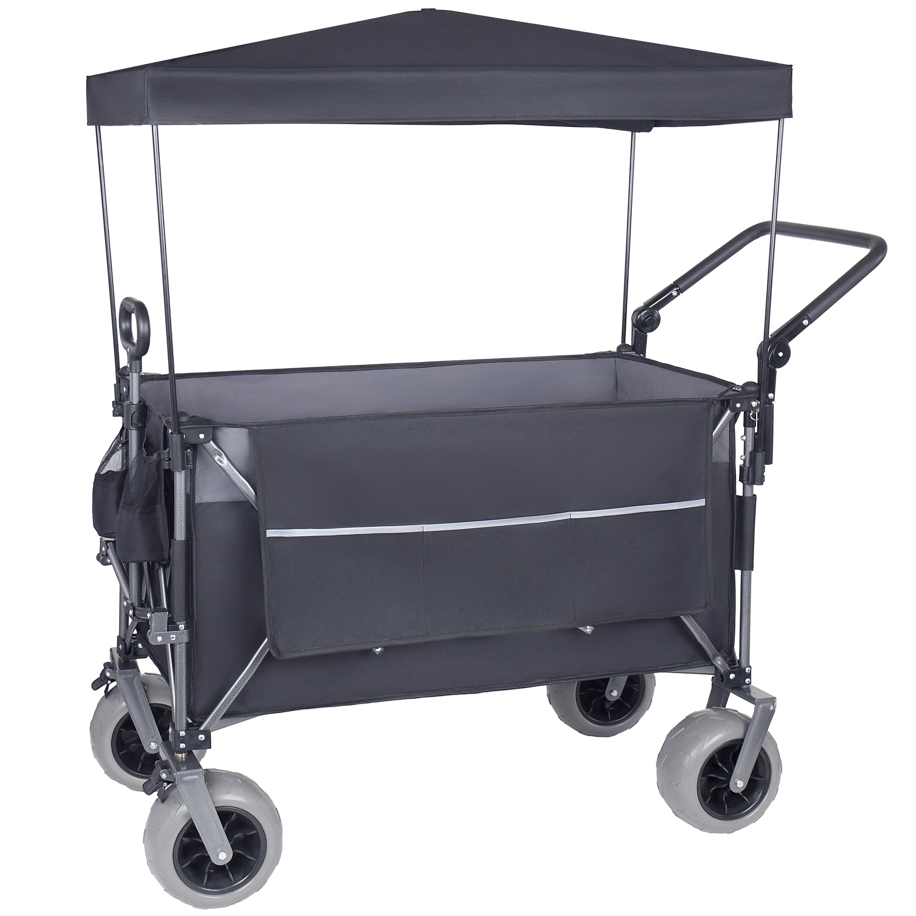 Multi Functional Push Pull Folding Wagon Cart With Rotating Handle Canopy 9 X4 Beach Tires 300L Large Capacity