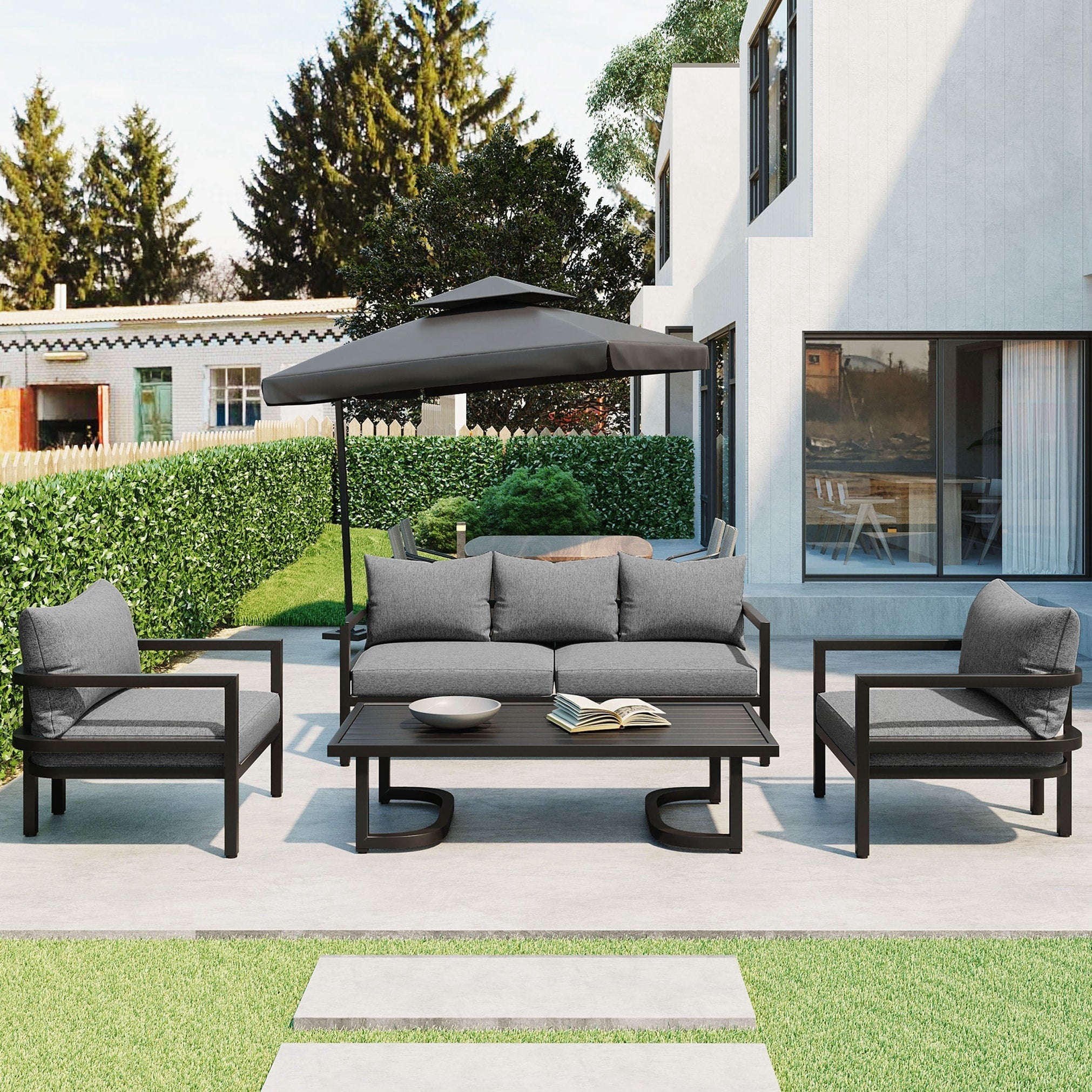 Multi Person Outdoor Steel Sofa Set With Coffee Table