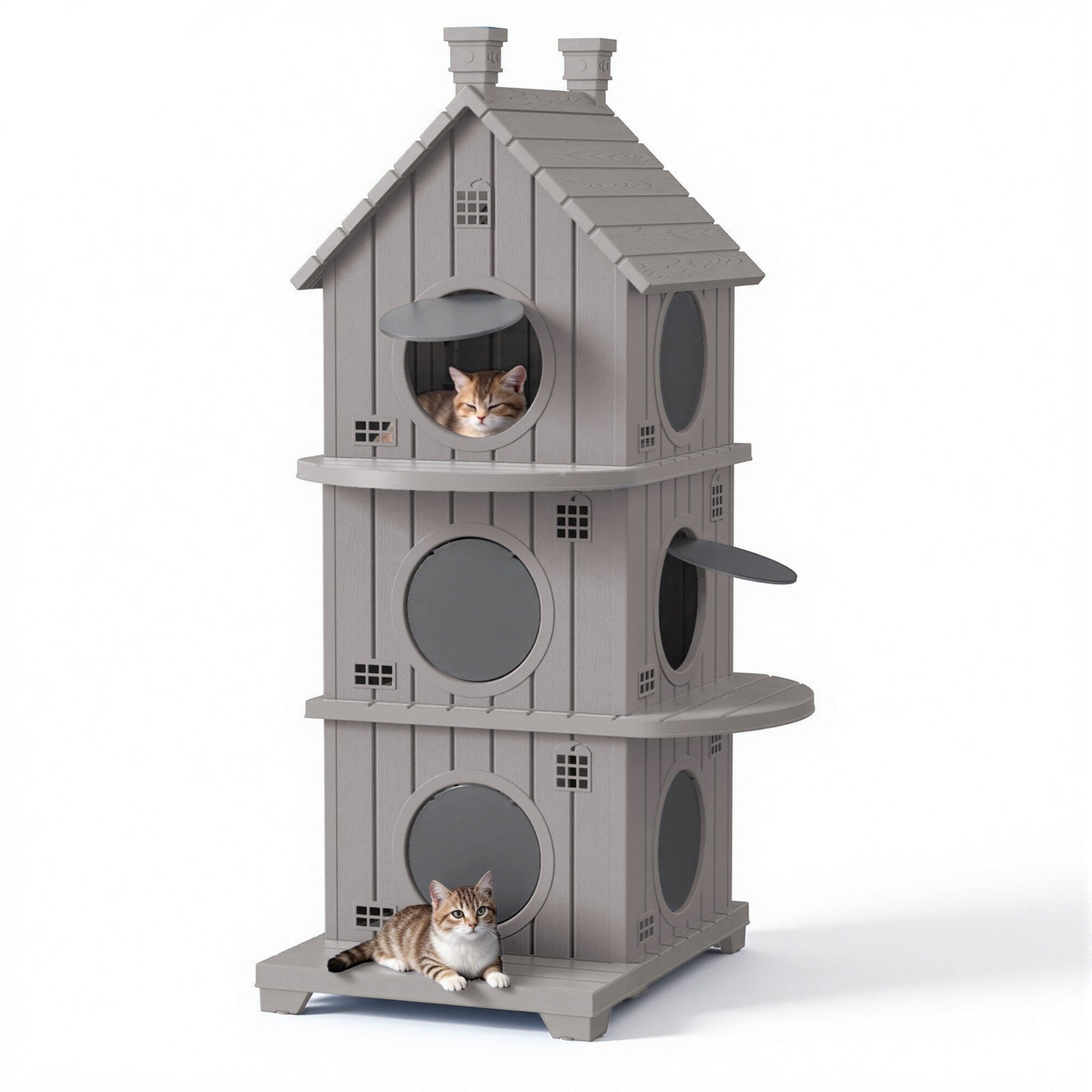 Multi Level Stackable Pet Cabin All Weather Indoor Outdoor House With Porch For Cats And Small Animals