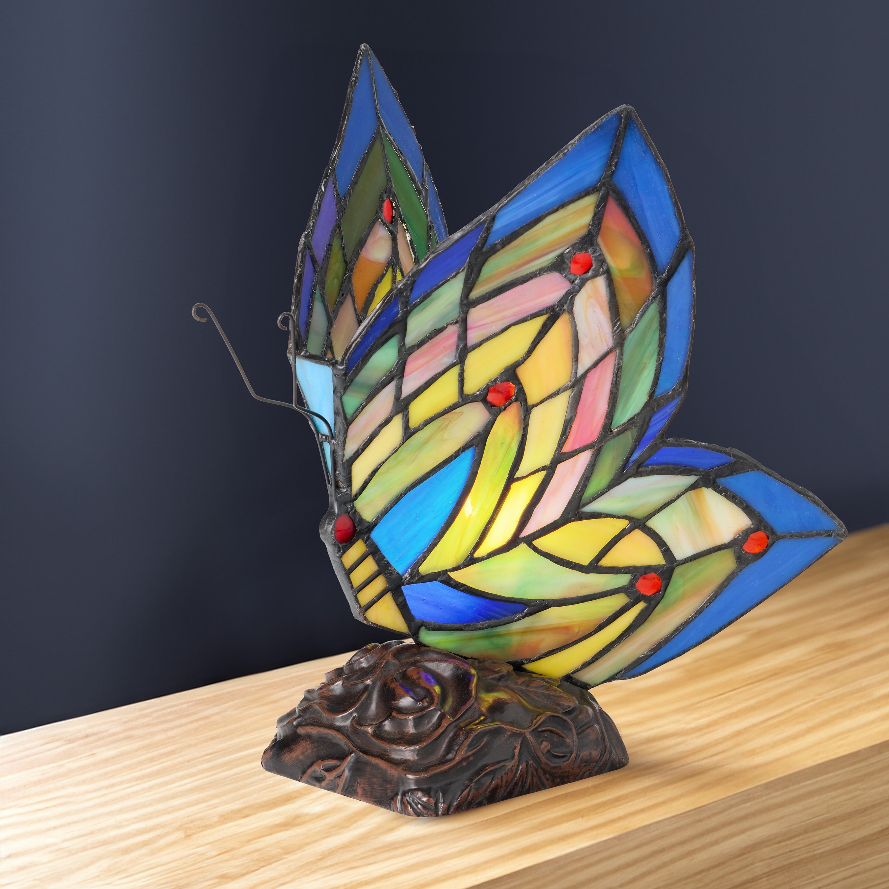 Multicolored Glass Resin Brass Butterfly Wings Accent Lamp