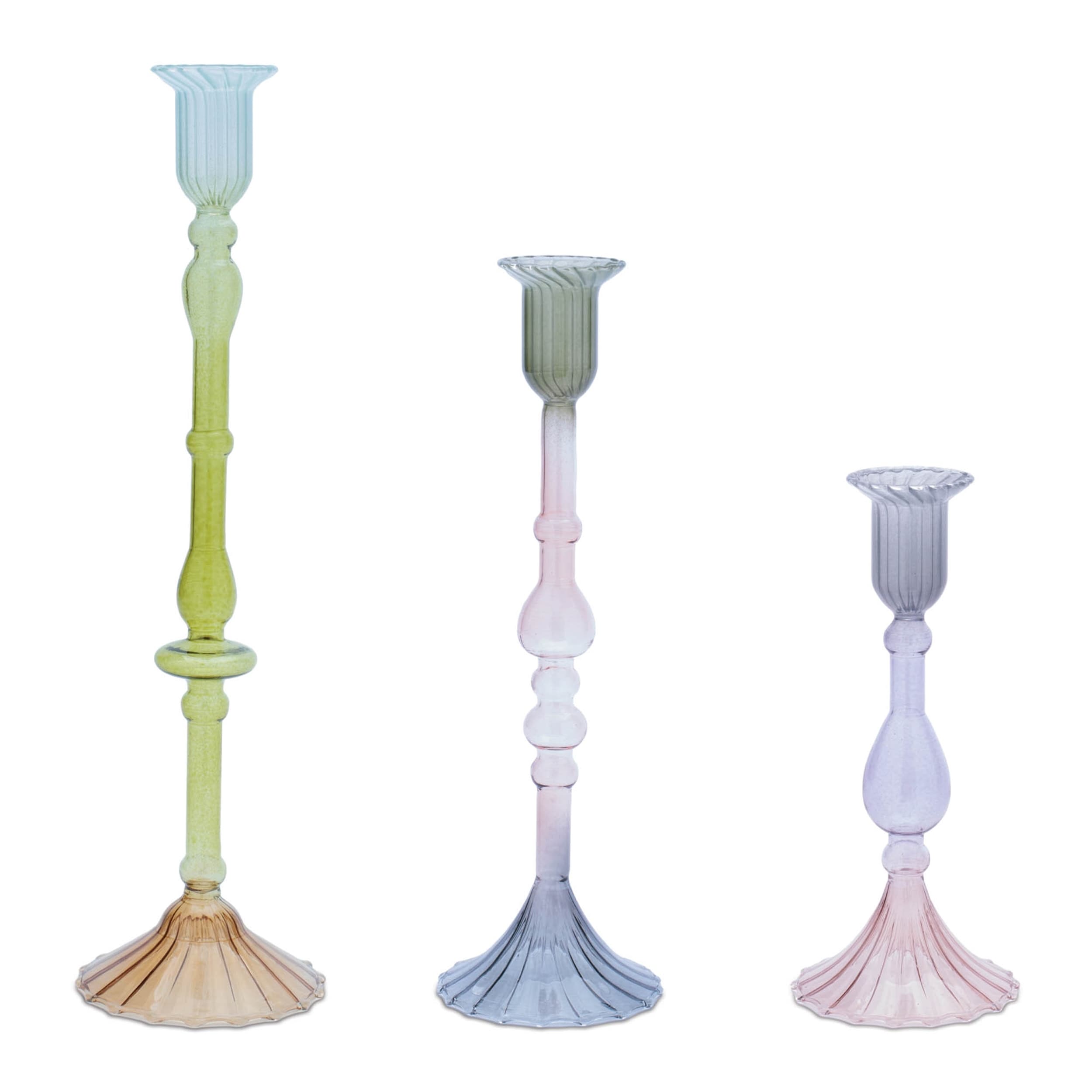 Multicolored Glass Taper Candle Holder Set Of 3