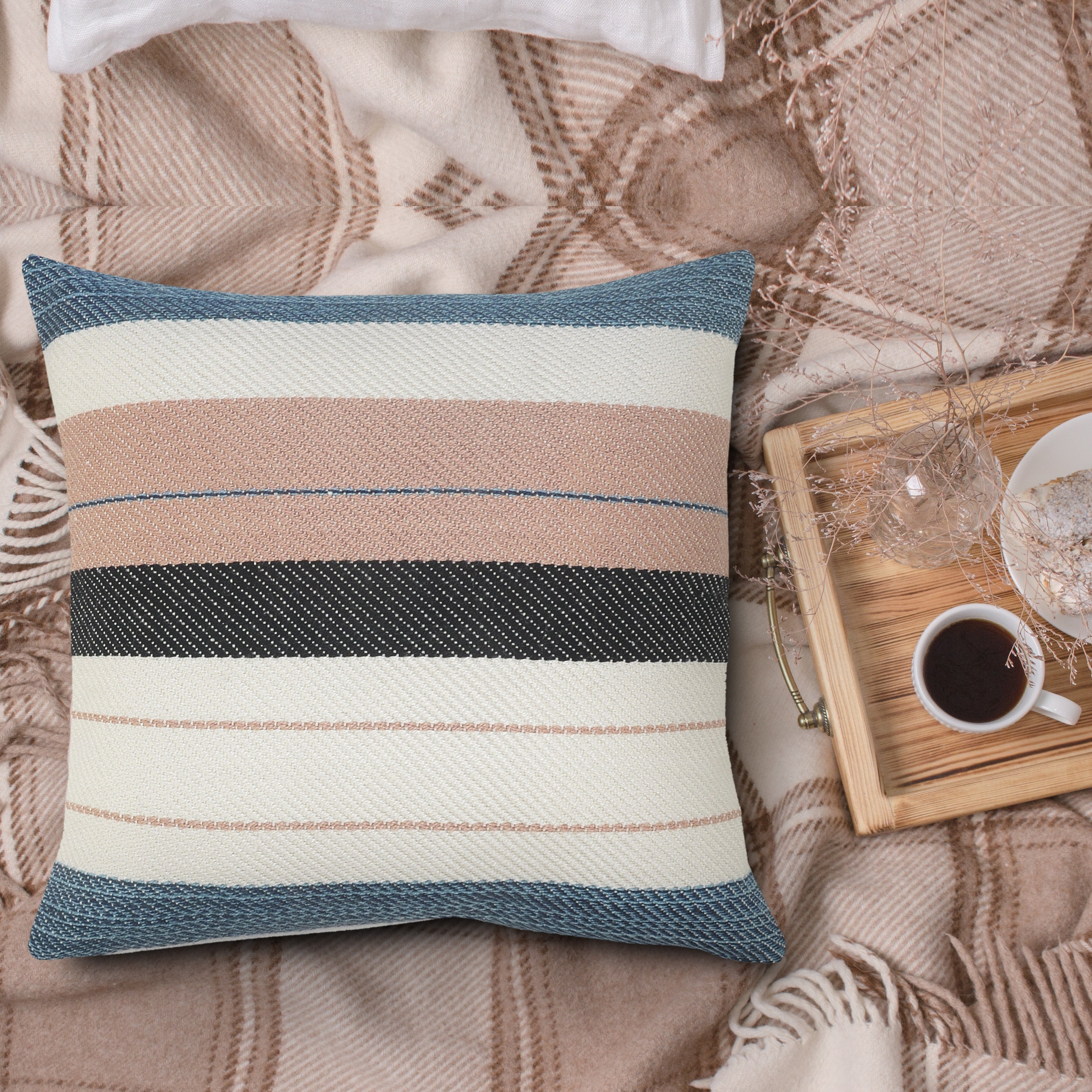 Multicolored Mid Century Stripe Throw Pillow