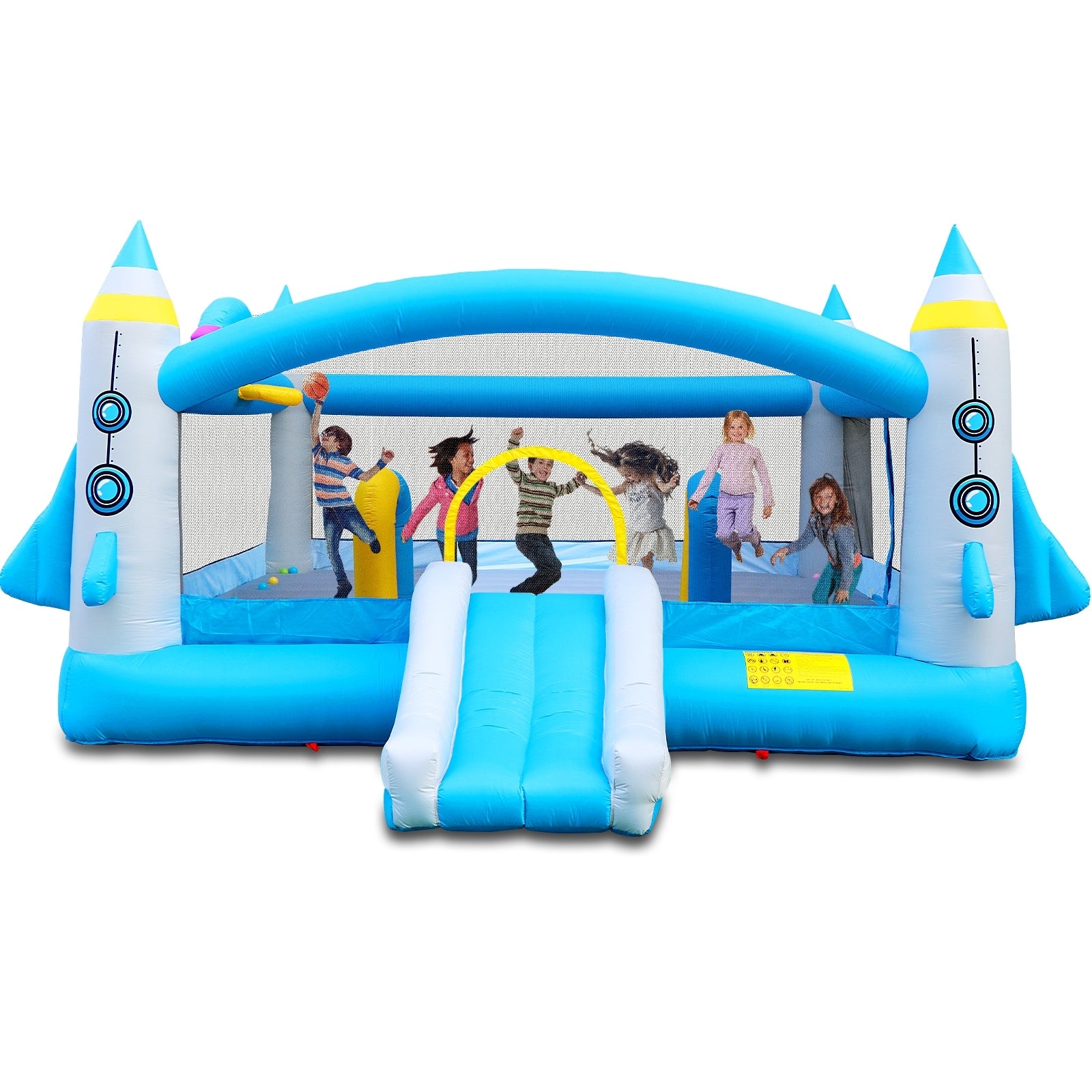 Multifunctional Jump N Slide Inflatable Bouncer For Kids Complete Setup With Blower 198 X 180 Play Area 96 Tall