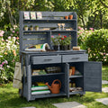 Multifunctional Outdoor Kitchen Island Potting Bench With Lockable Wheels