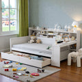 Multifunctional Wooden Daybed With Desk Side Shelves And Storage Drawers