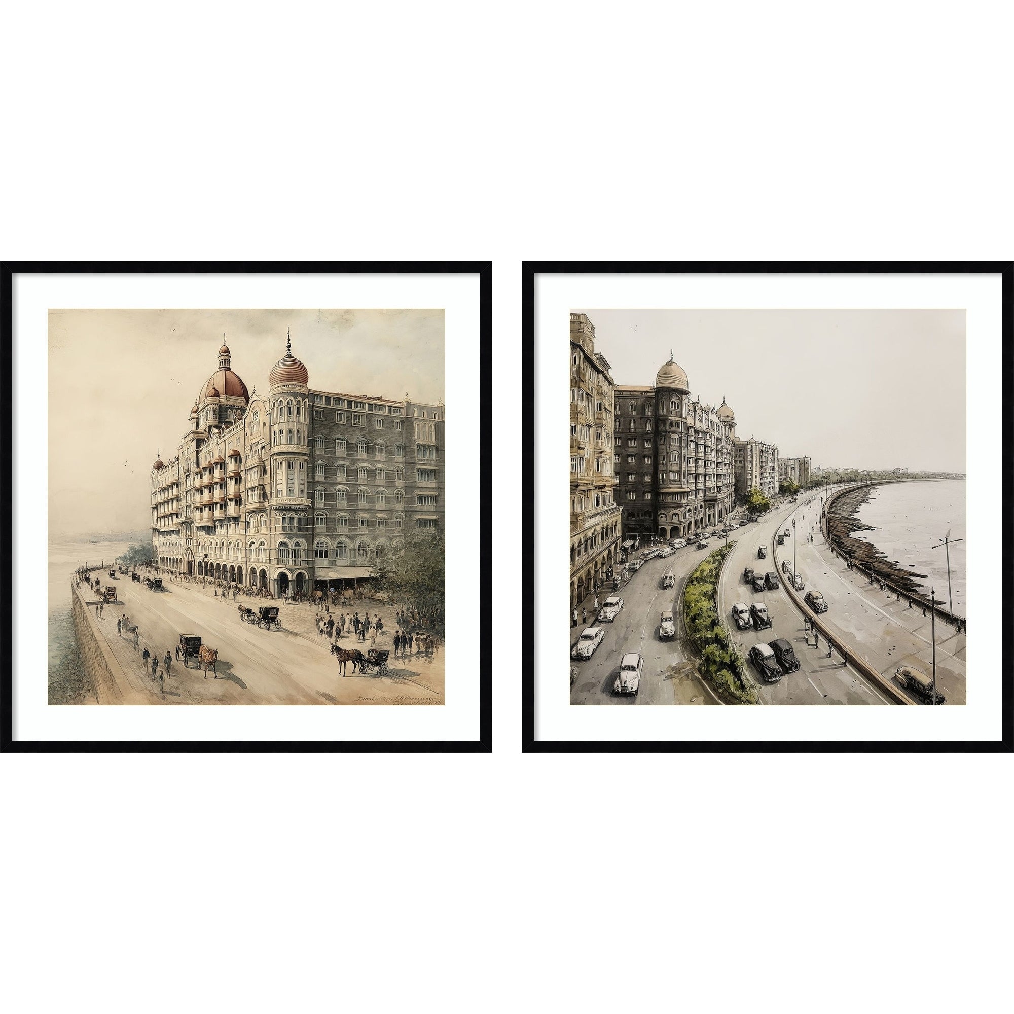 Mumbai Bombay 2 Piece By Tradelink Inhouse Artist Framed Wall Art Prints Svelte Noir Black