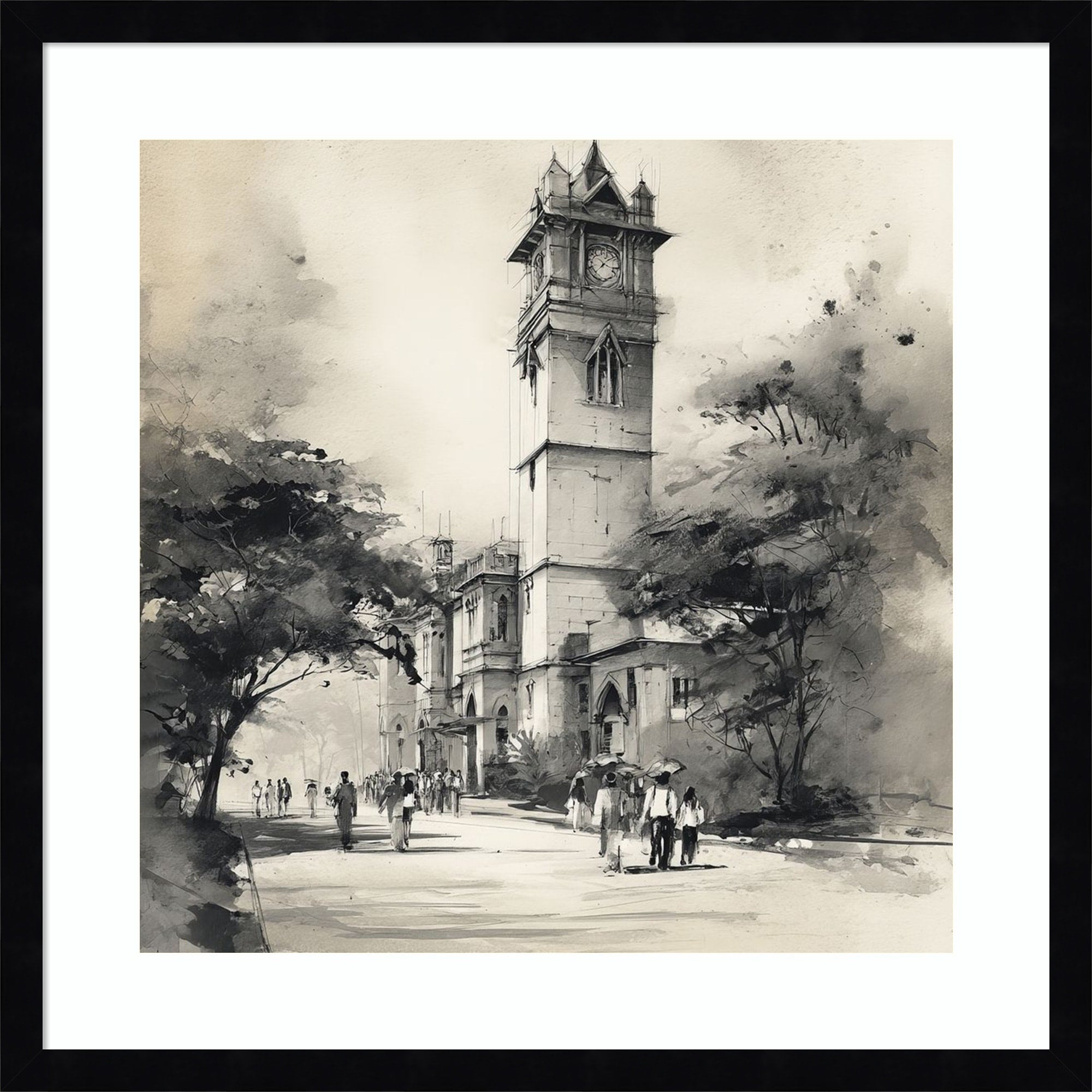 Mumbai Bombay By Tradelink Inhouse Artist Wood Framed Wall Art Print Svelte Noir Black