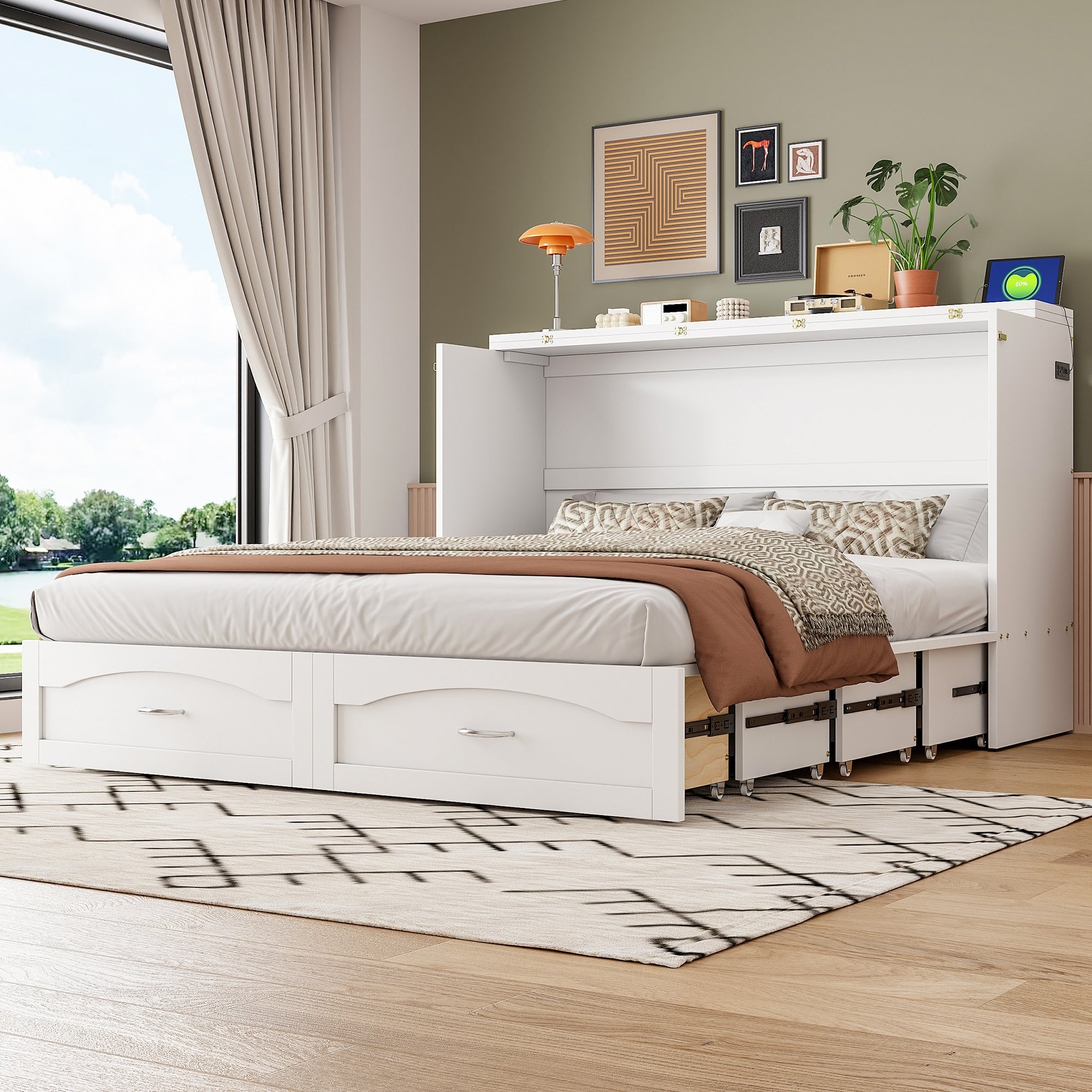 Murphy Bed Wall Bed With Drawer And A Set Of Sockets Usb Ports Pulley Structure Design