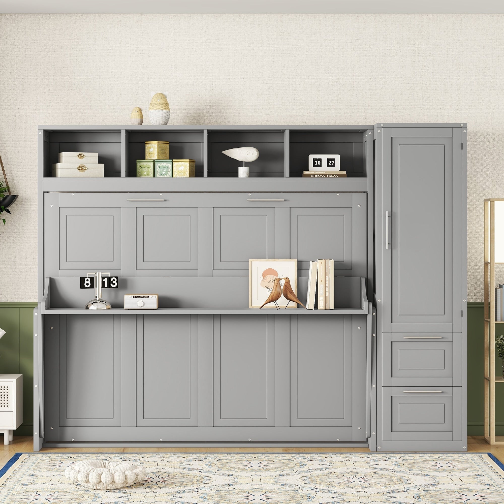 Full Queen Murphy Bed With Closet And Drawers Space Saving Design