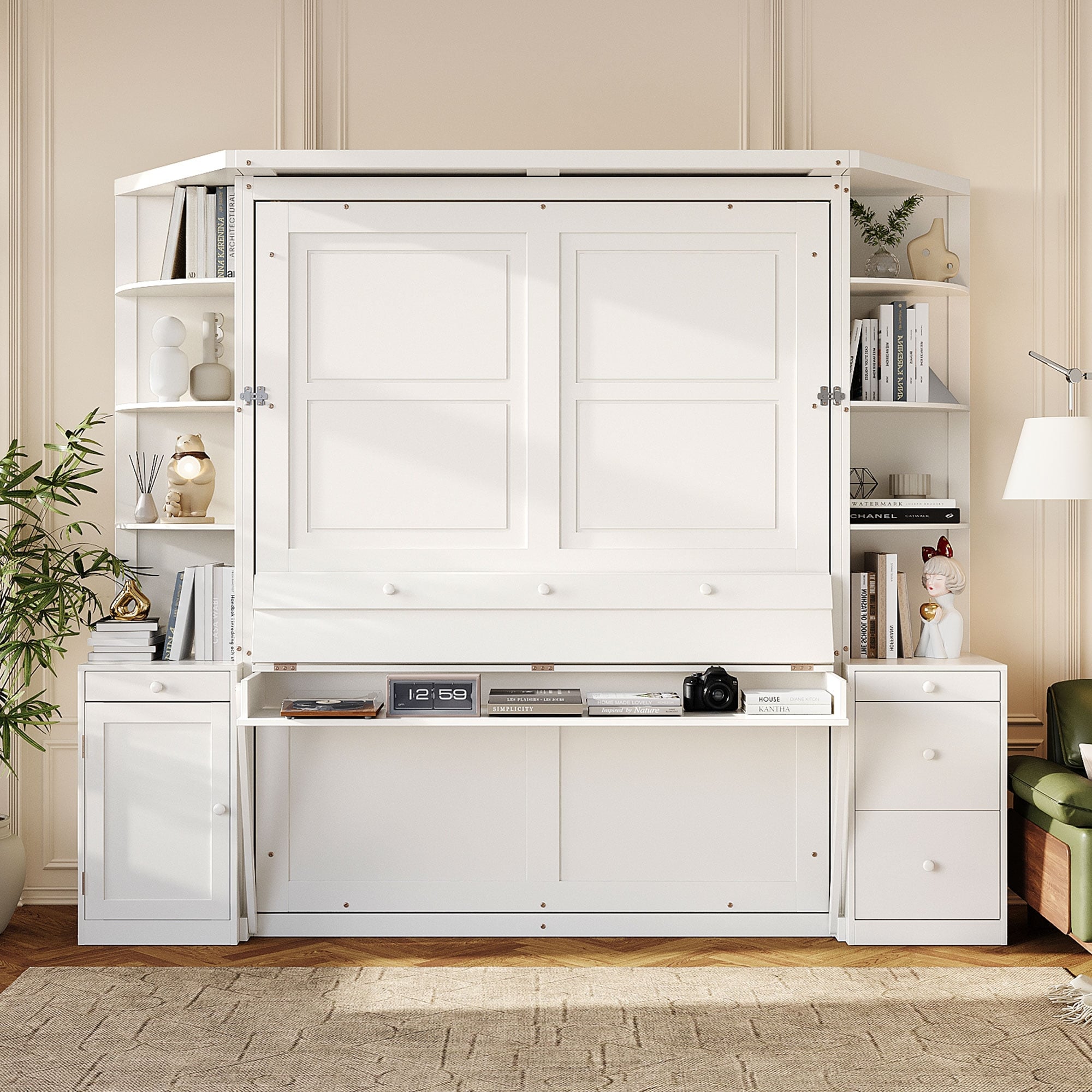 Murphy Bed With Desk Storage Shelves And Cabinets Hidden Wall Bed For Space Saving Home Office