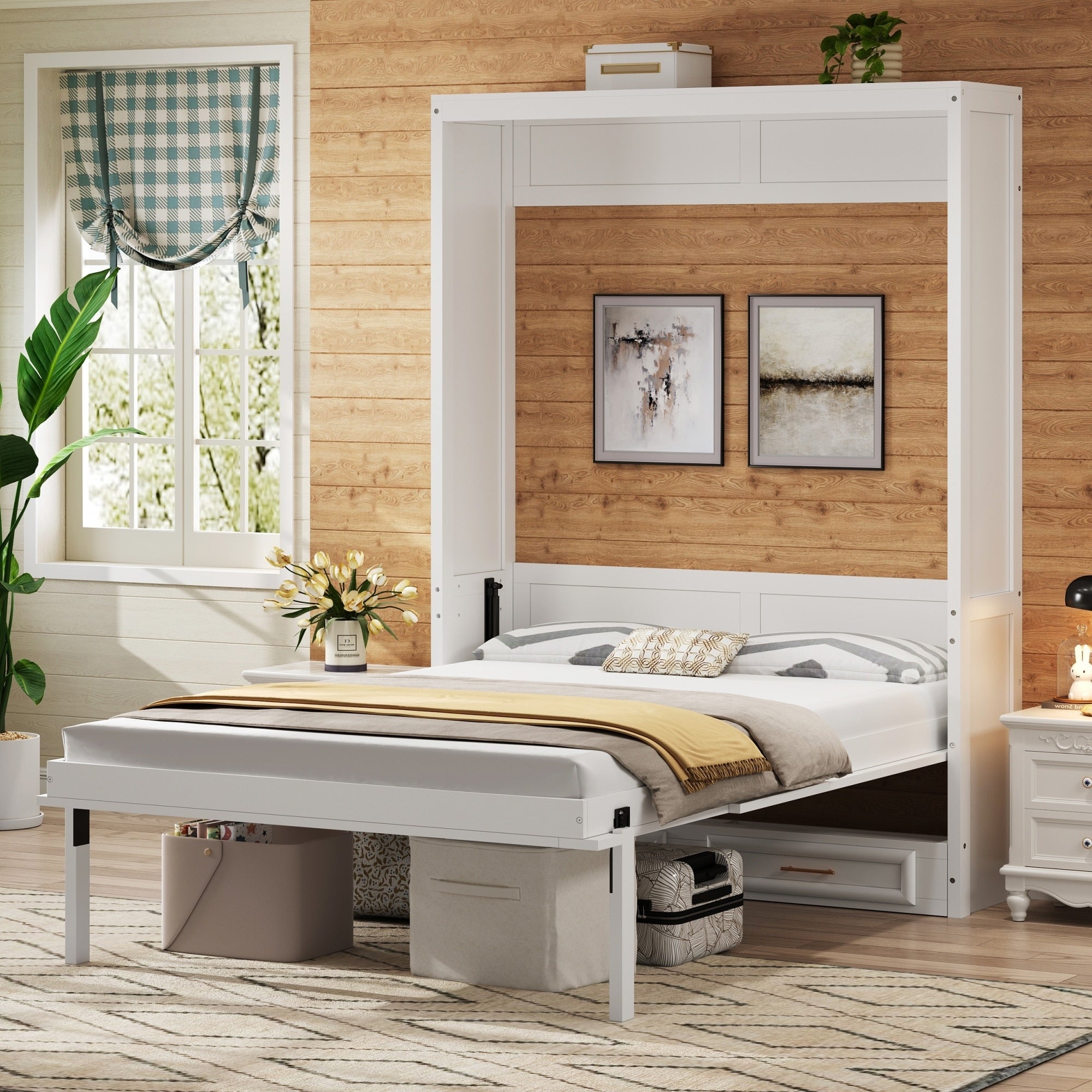 Murphy Wall Bed Built In Shelves Wardrobe Led Lights Foldable Design 3 Options
