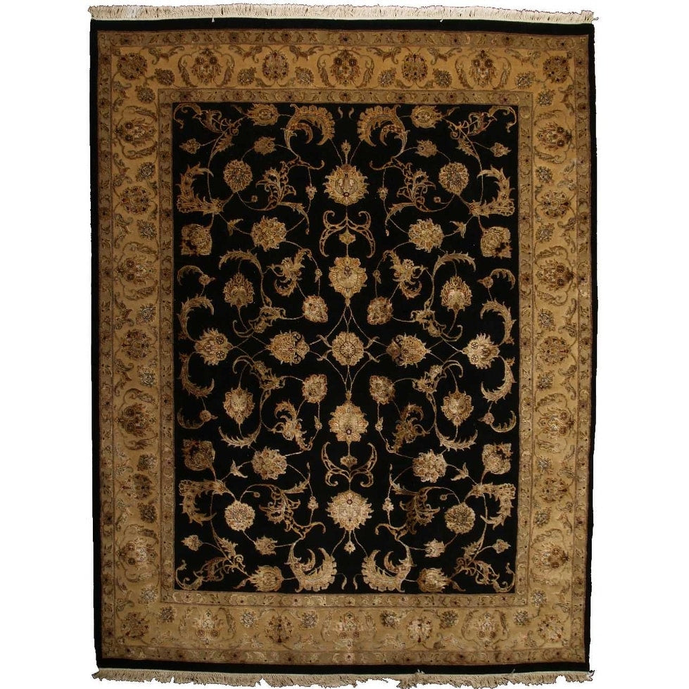 Museum Kashan Hand Knotted Wool Silk Black Gold Area Rug