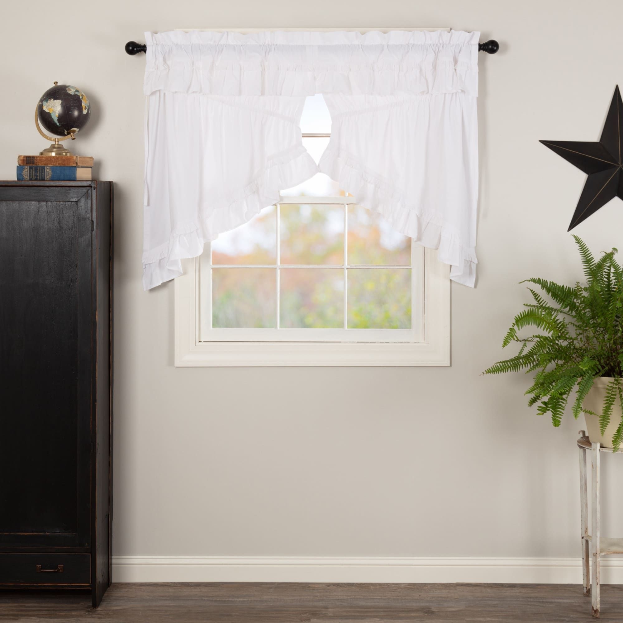Vhc Solid Color Muslin Cotton Ruffled Prairie Farmhouse Kitchen Swag Curtain Pair With Rod Pocket