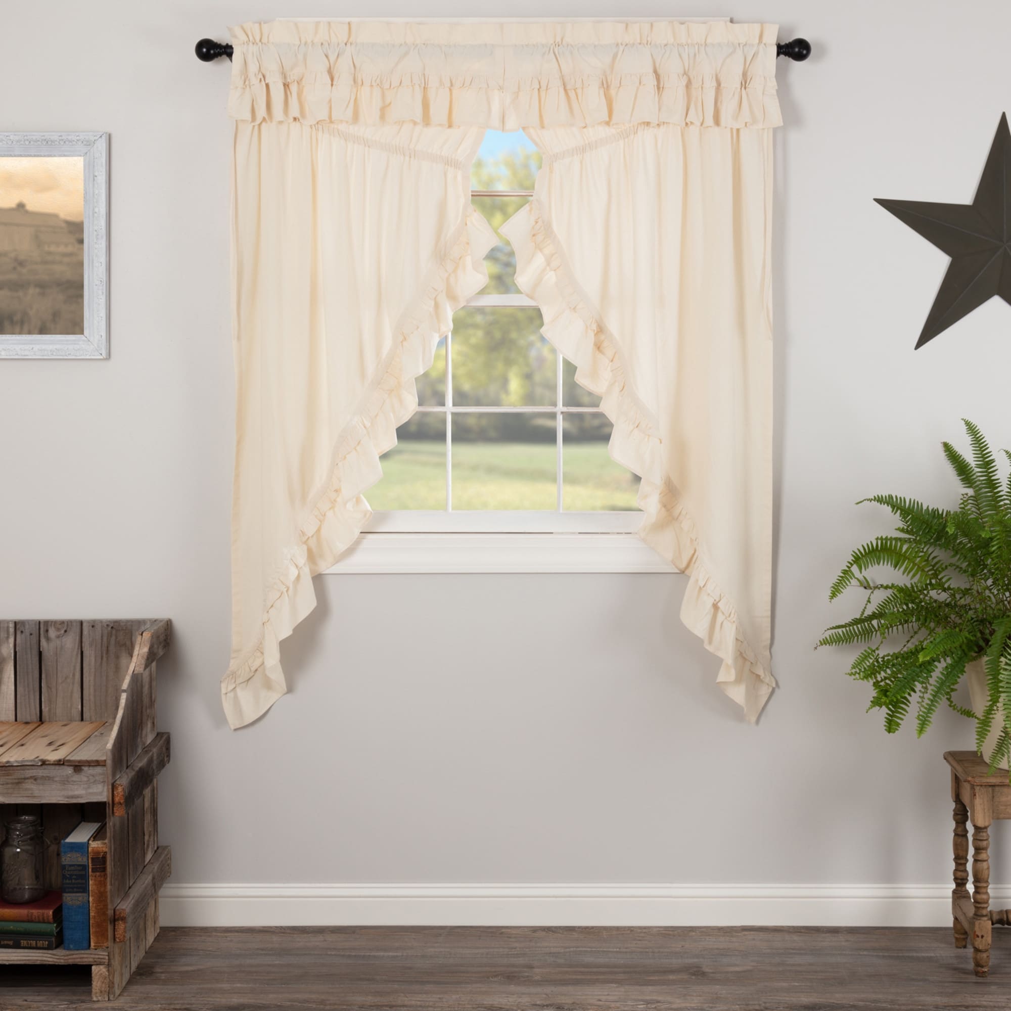 Vhc Brands Farmhouse Prairie Cotton Muslin Ruffled Curtains