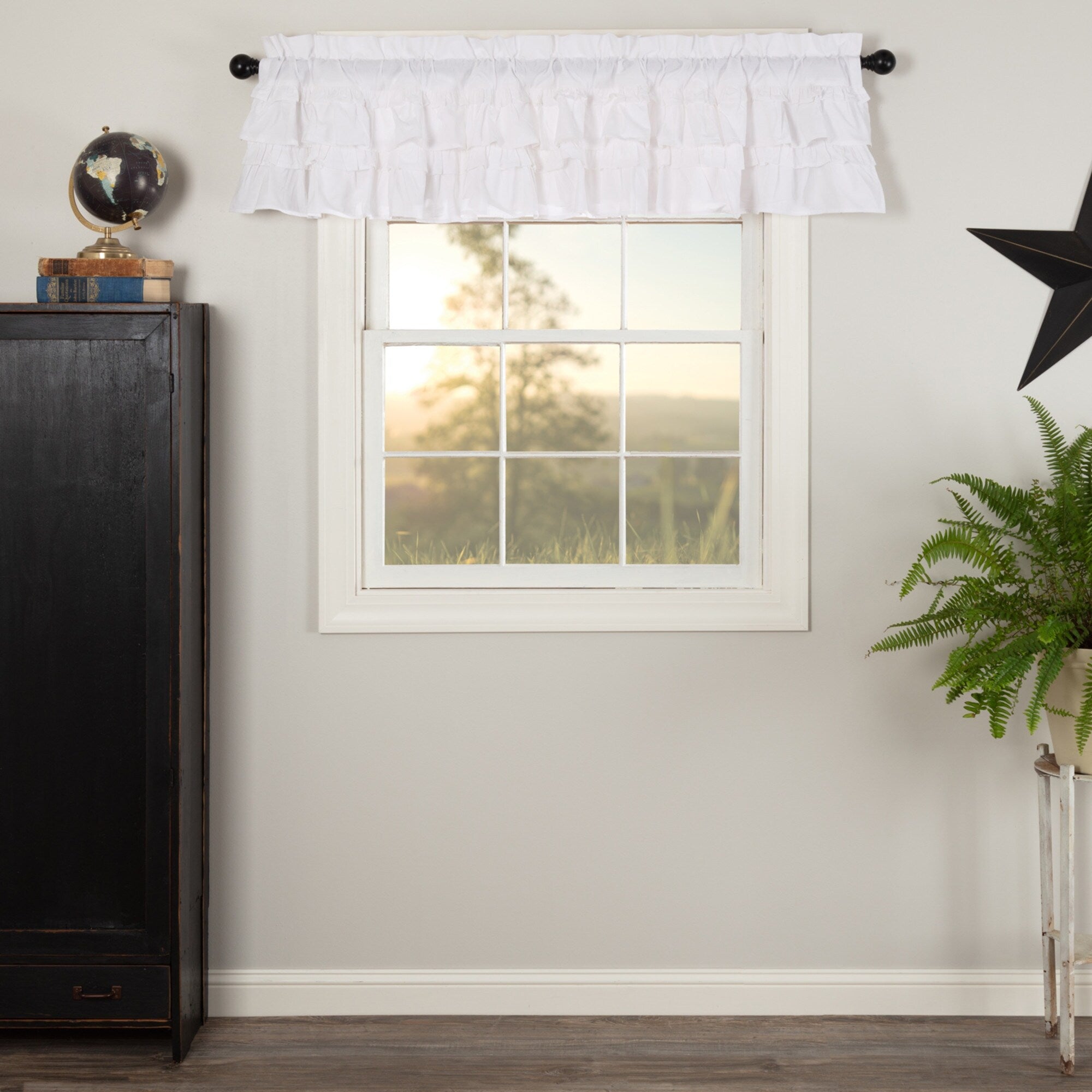 Vhc Brands Farmhouse Kitchen Solid Color Muslin Cotton Ruffled Valance Curtain