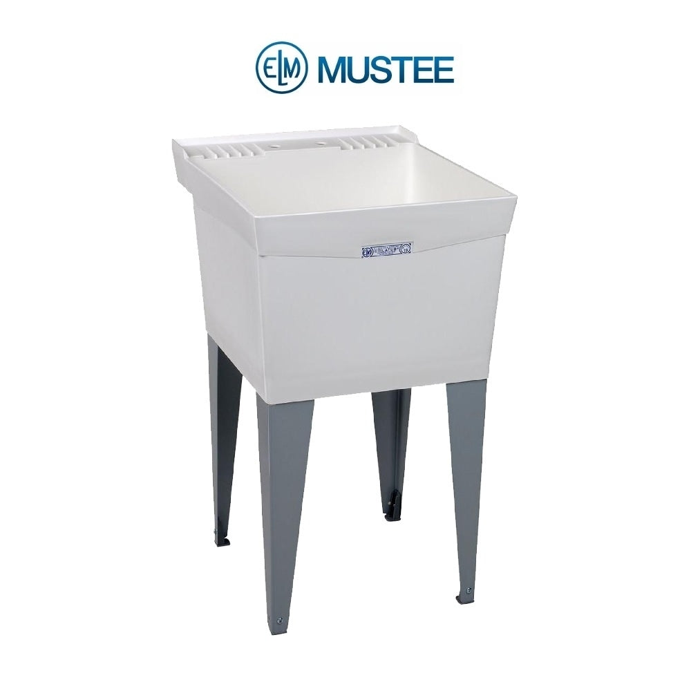 Mustee 20 In X 24 In 1 Basin White Freestanding Composite Tub Utility Sink With Drain