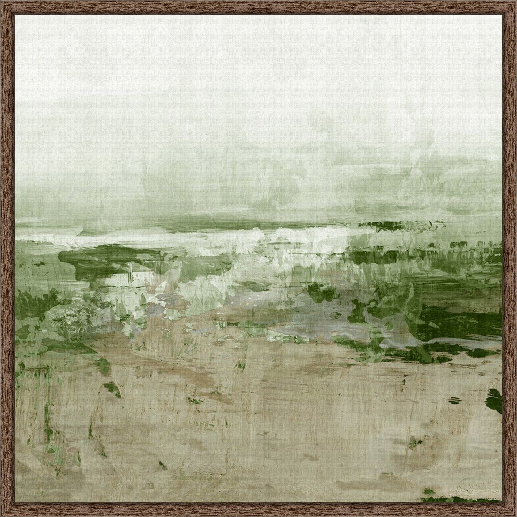 Muted Landscape In Greens By Emma Peal Framed Canvas Wall Art Print