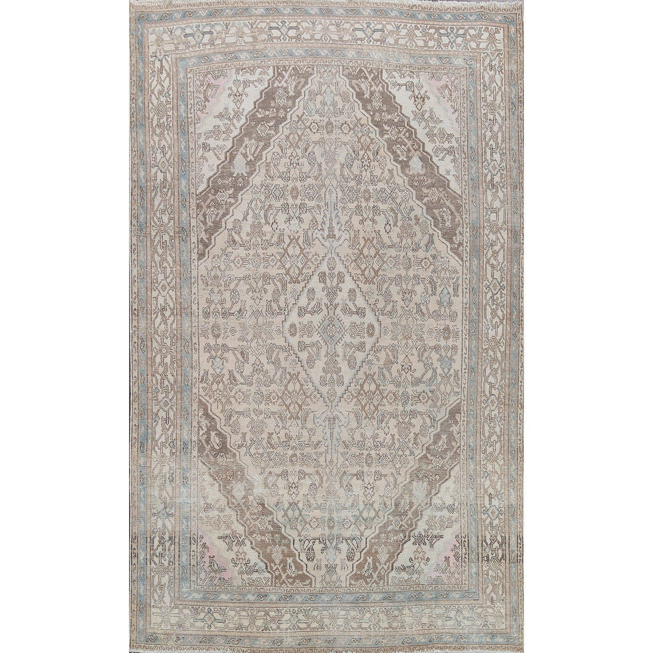 Muted Traditional Geometric Hamedan Persian Area Rug Wool Handmade 610 X 99