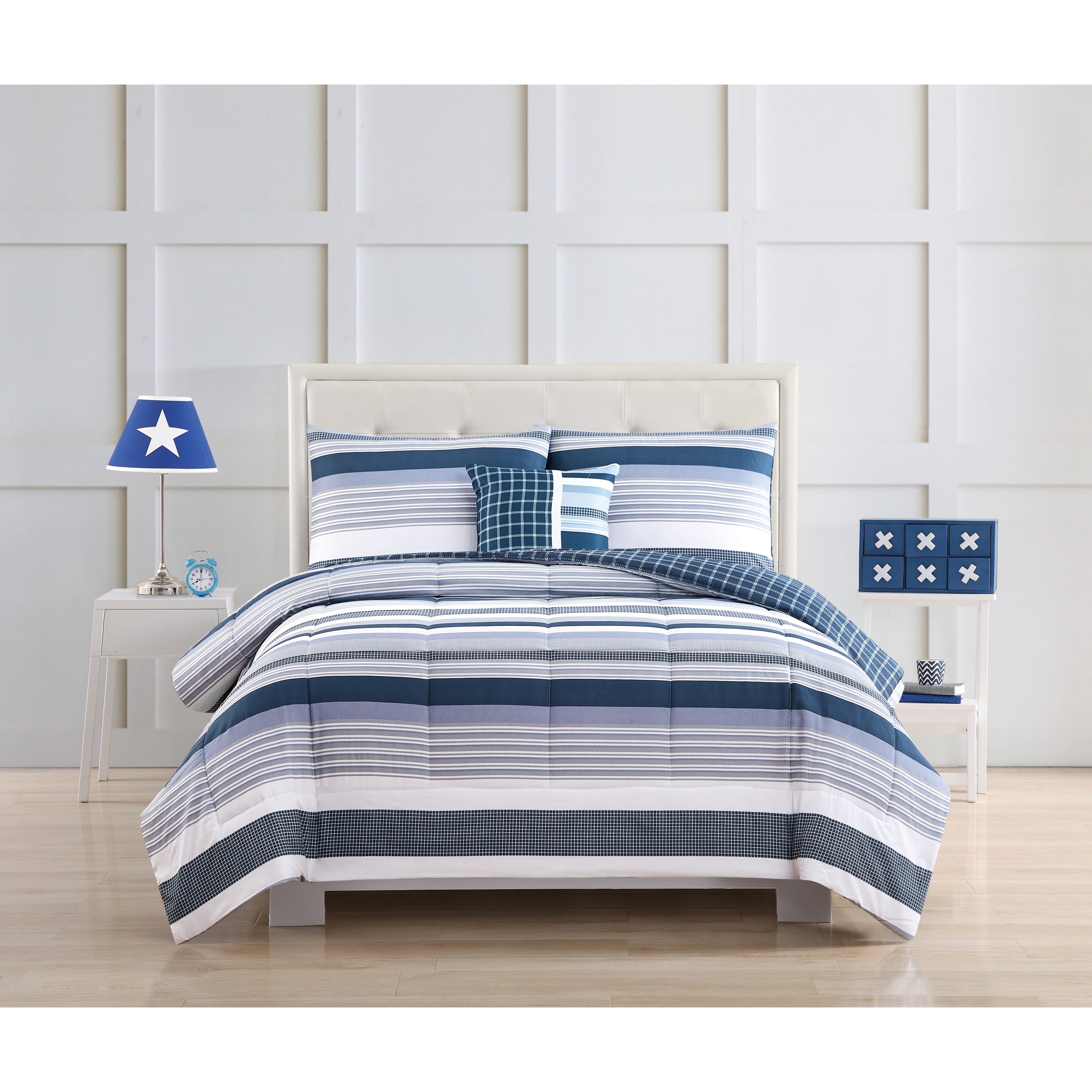 My World Mason Stripe Comforter Set With Bonus Decorative Pillow