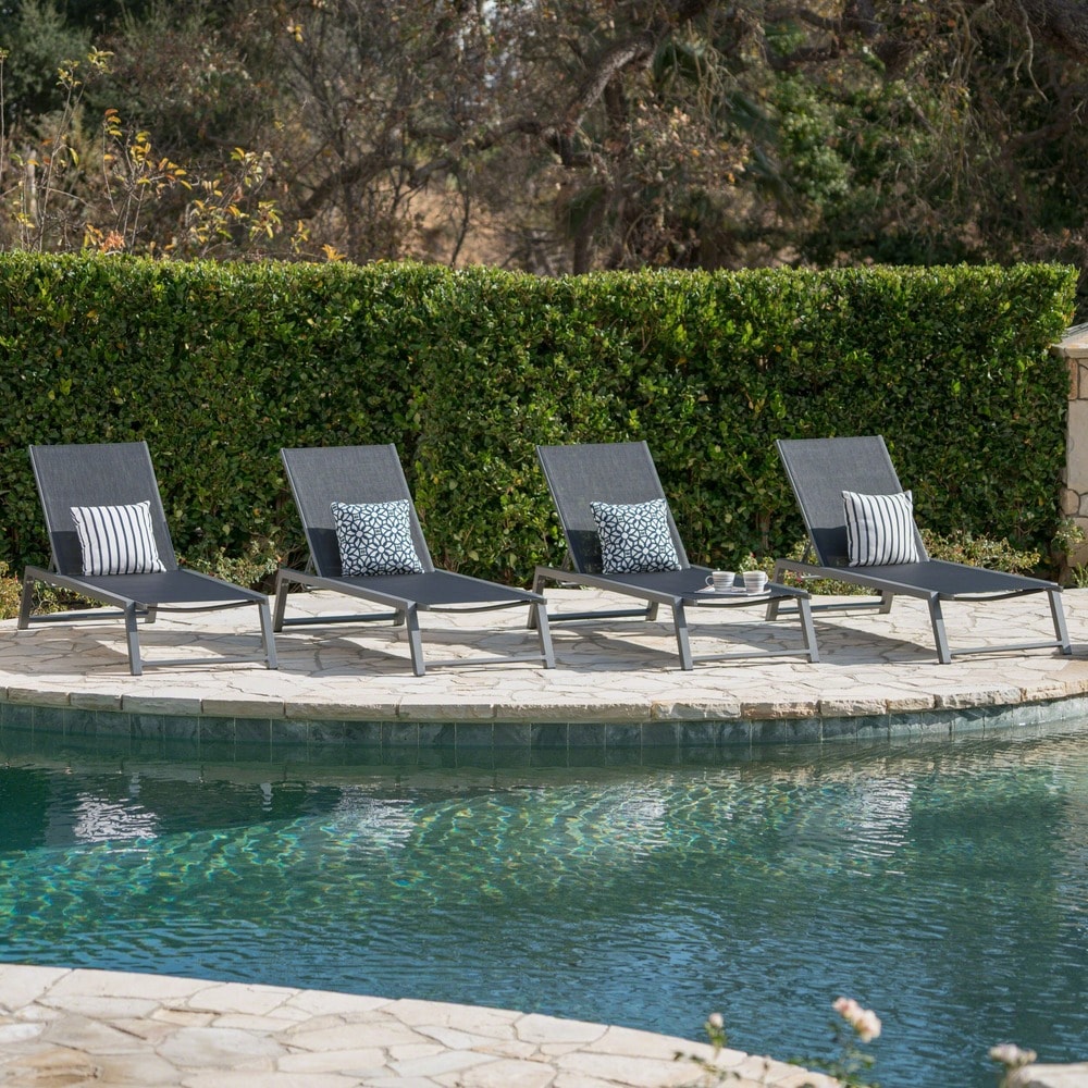 Myers Outdoor Aluminum Mesh Chaise Lounge Set Of 4 By Christopher Knight Home