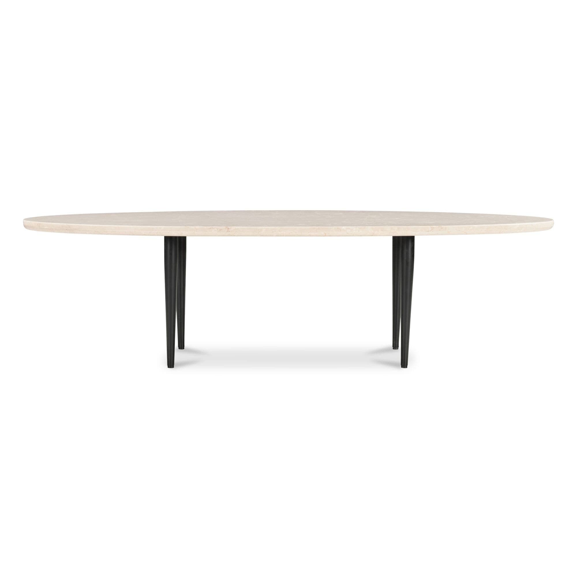Mylo Coffee Table Oval Italian Botticino Marble Slim Metal Legs Creamy White