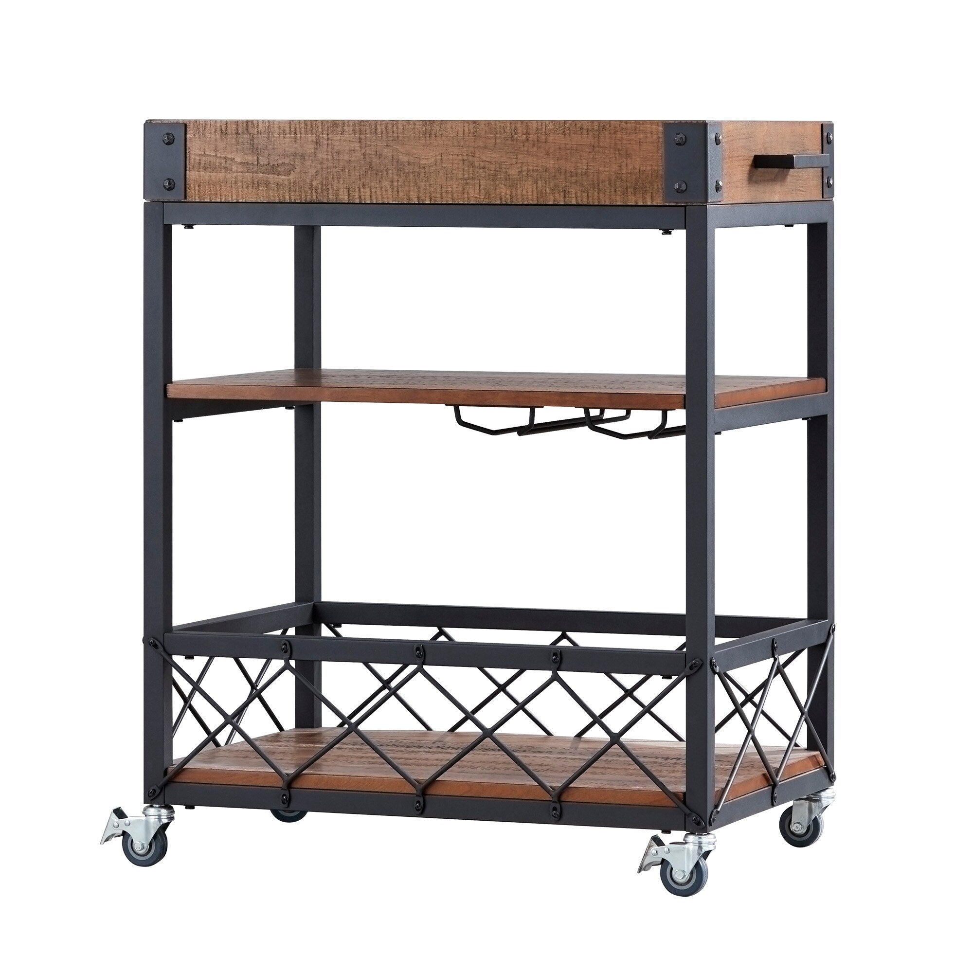 Myra Rustic Mobile Serving Cart With Wine Inserts And Removable Tray Top By Inspire Q Classic