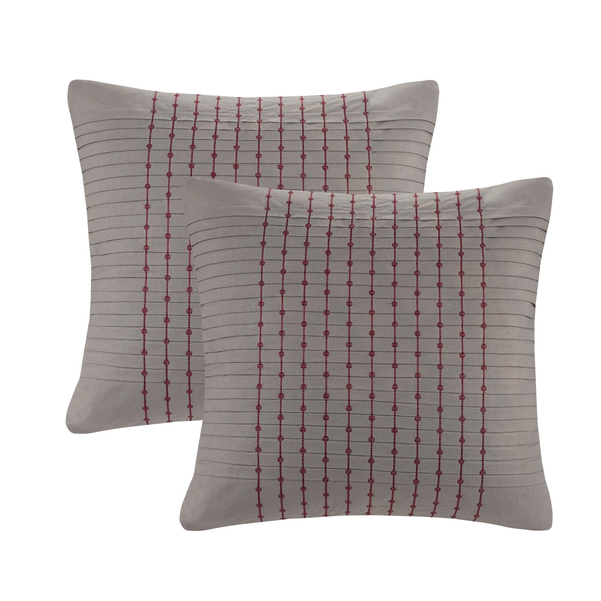N Natori Cherry Blossom Grey Cotton Sateen 26 Inch Euro Sham With Pleat Embroidery Details And Zipper Closure