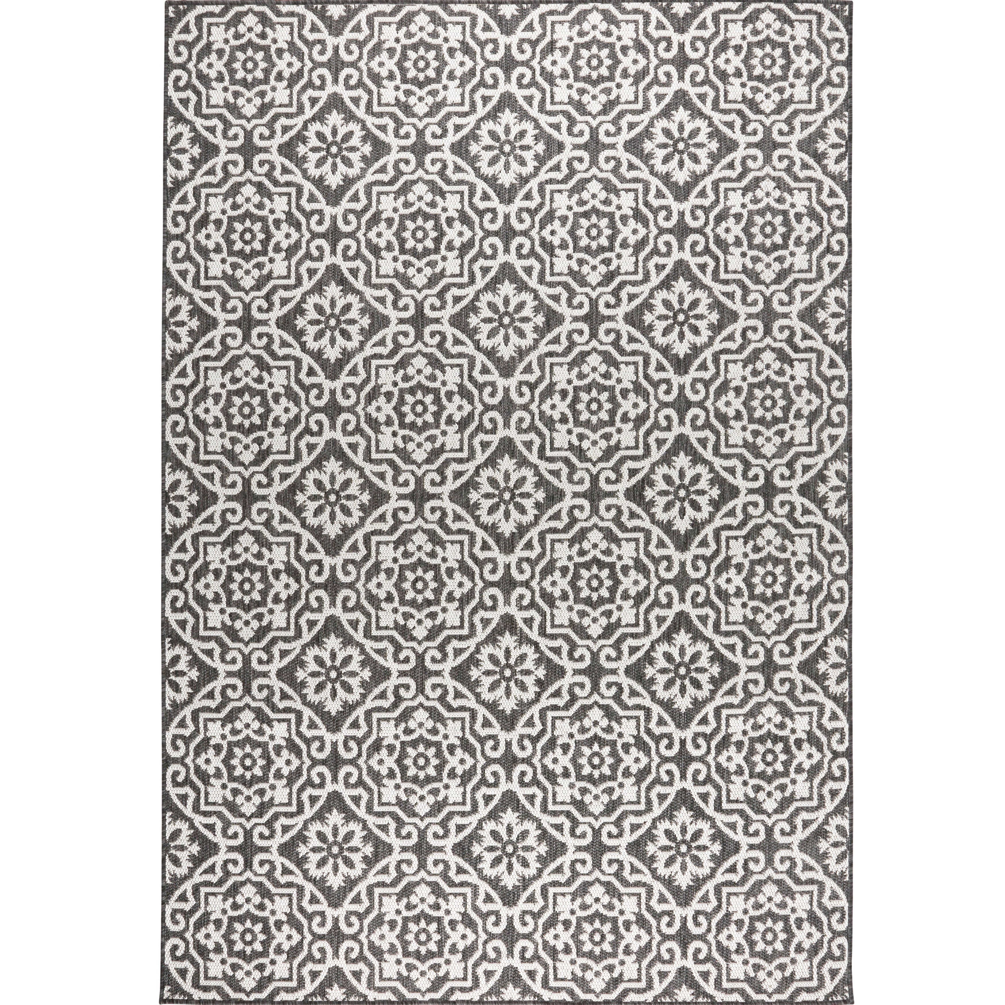 Patio Country Blue Gray Tiled Indoor Outdoor Rug By Nicole Miller 79 X102