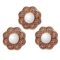 Handmade Spring Set Of 3 Reverse Painted Glass Wall Mirrors Peru Metallic Gold Red